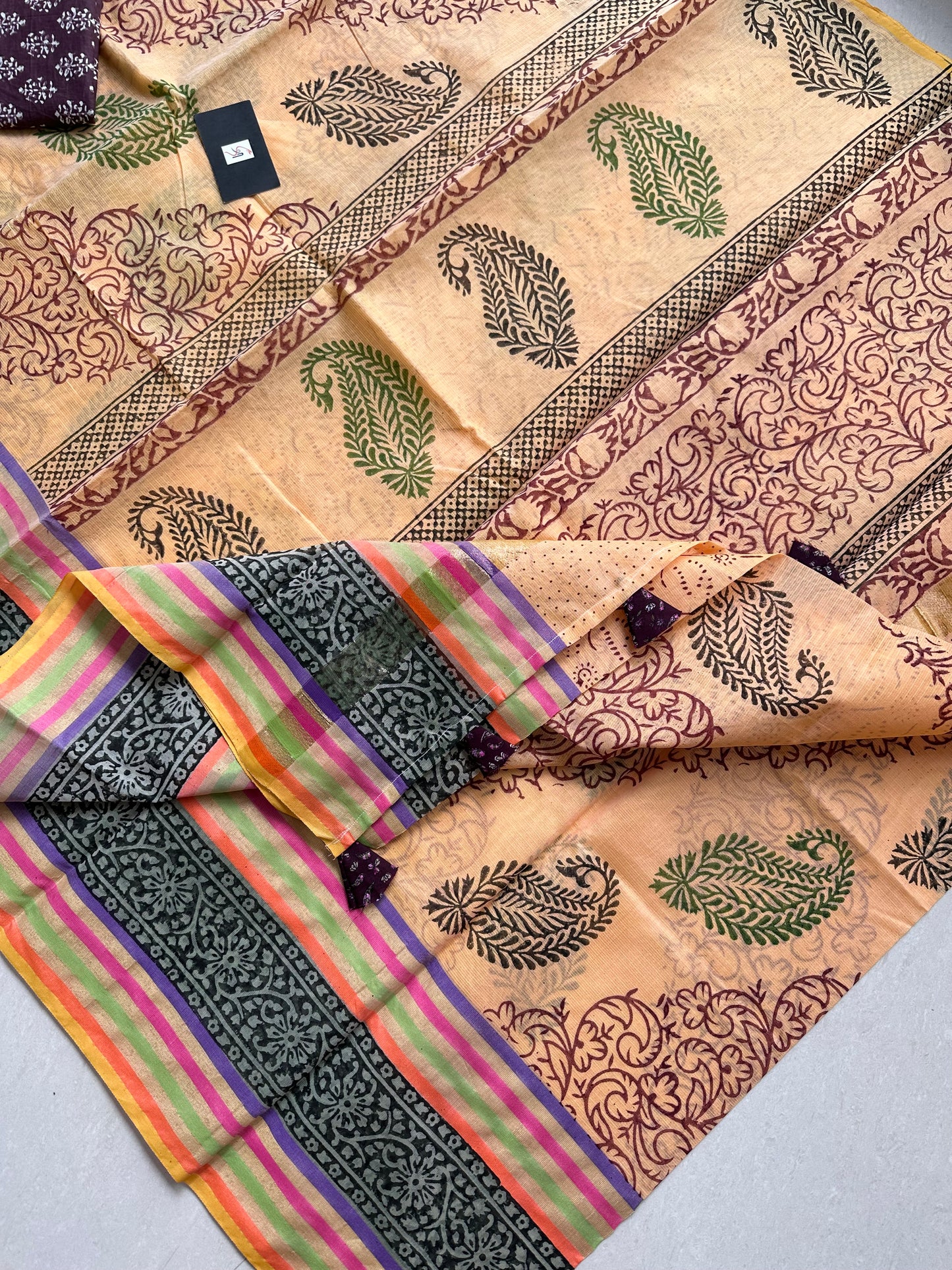 Pure HandBlock Printed Kota Cotton Doria Saree