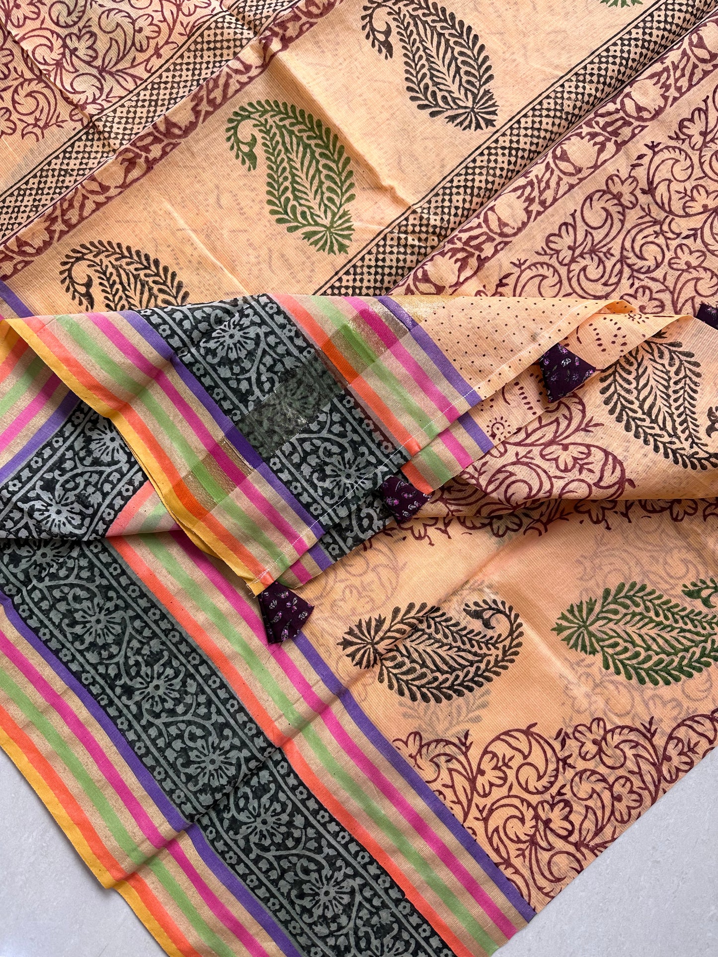 Pure HandBlock Printed Kota Cotton Doria Saree