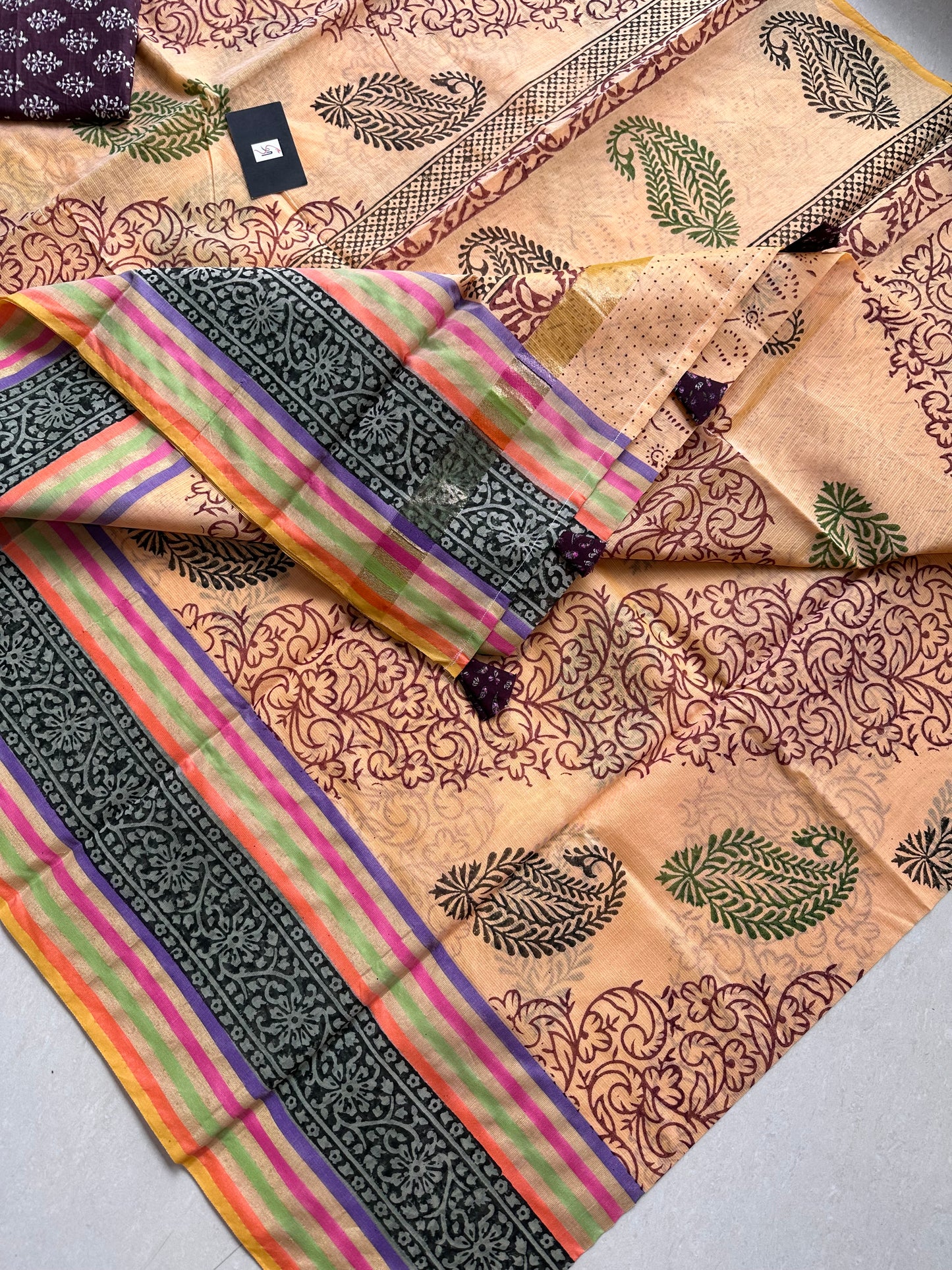 Pure HandBlock Printed Kota Cotton Doria Saree