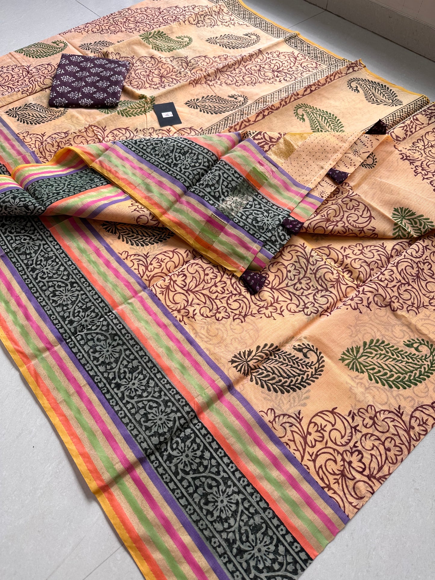 Pure HandBlock Printed Kota Cotton Doria Saree