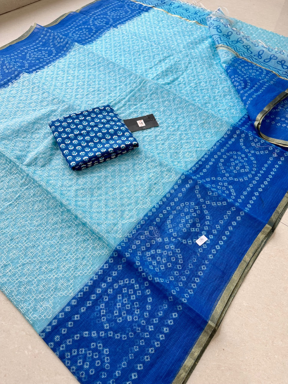 Embroidered HandBlock Printed Kota Cotton Doria Saree