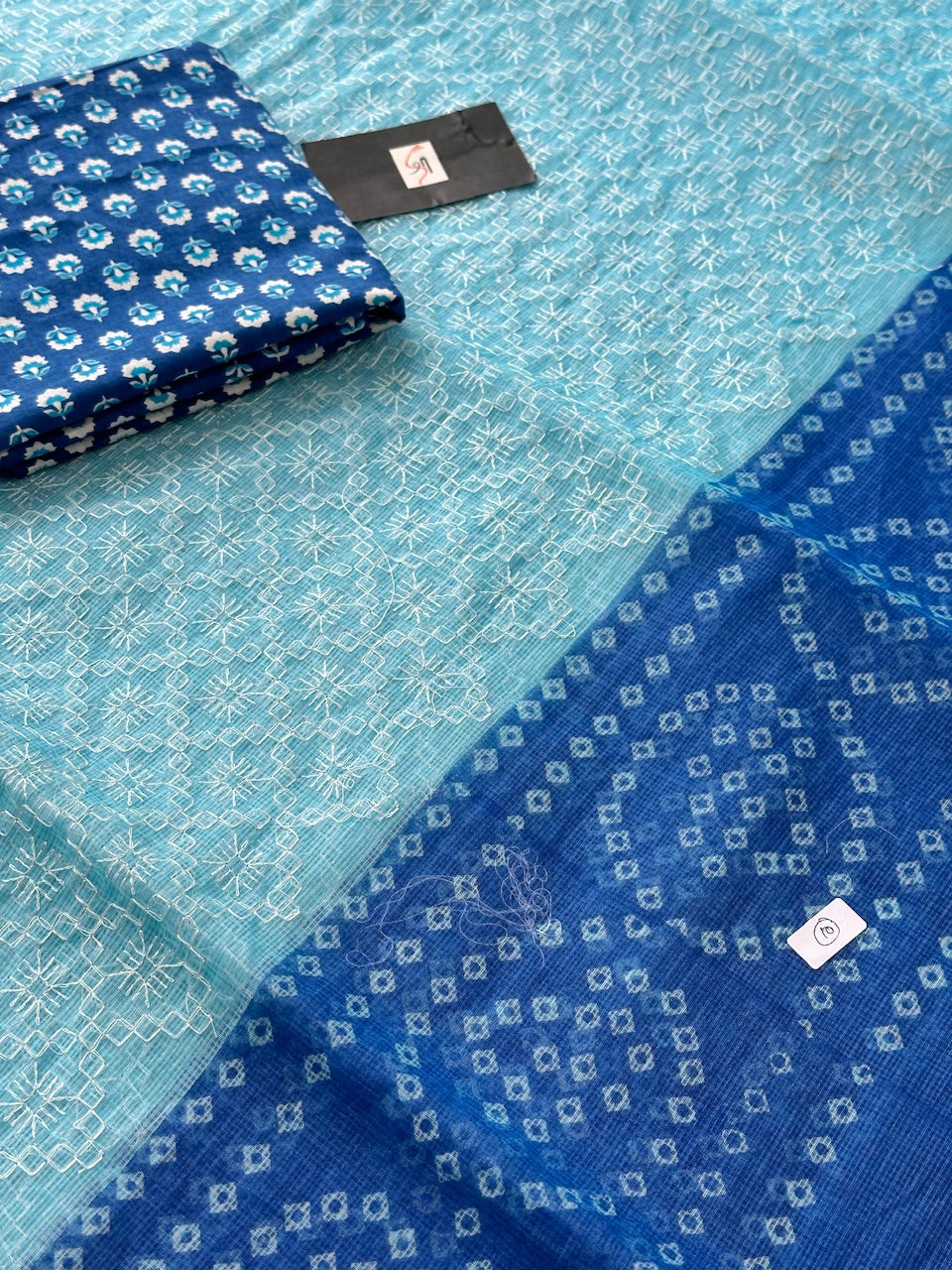 Embroidered HandBlock Printed Kota Cotton Doria Saree