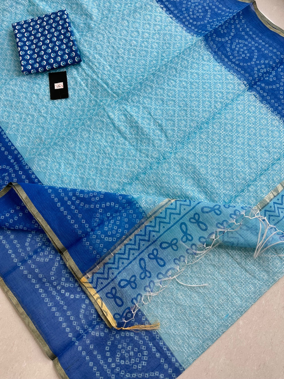 Embroidered HandBlock Printed Kota Cotton Doria Saree