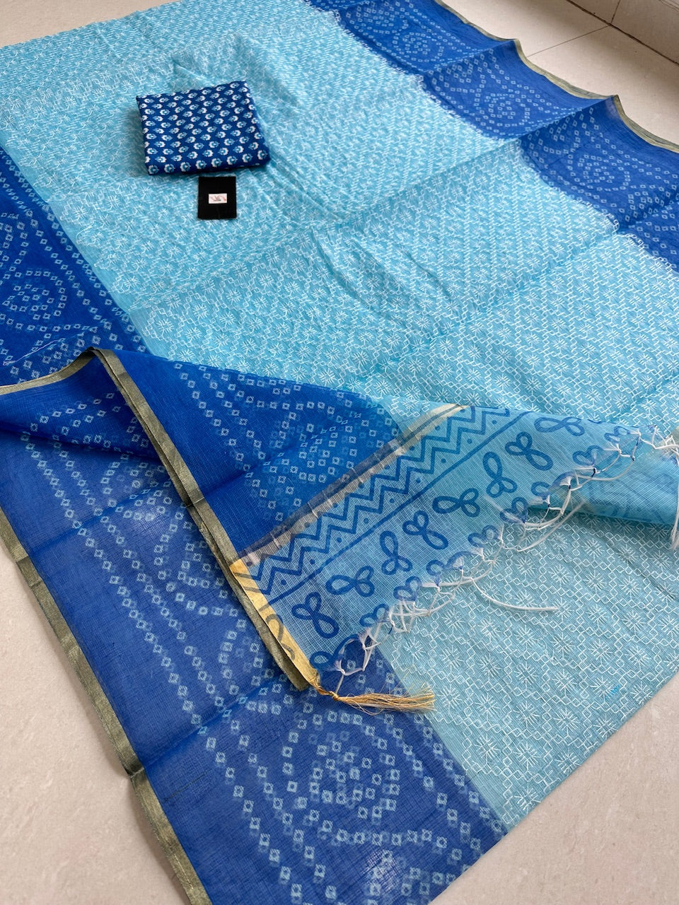 Embroidered HandBlock Printed Kota Cotton Doria Saree