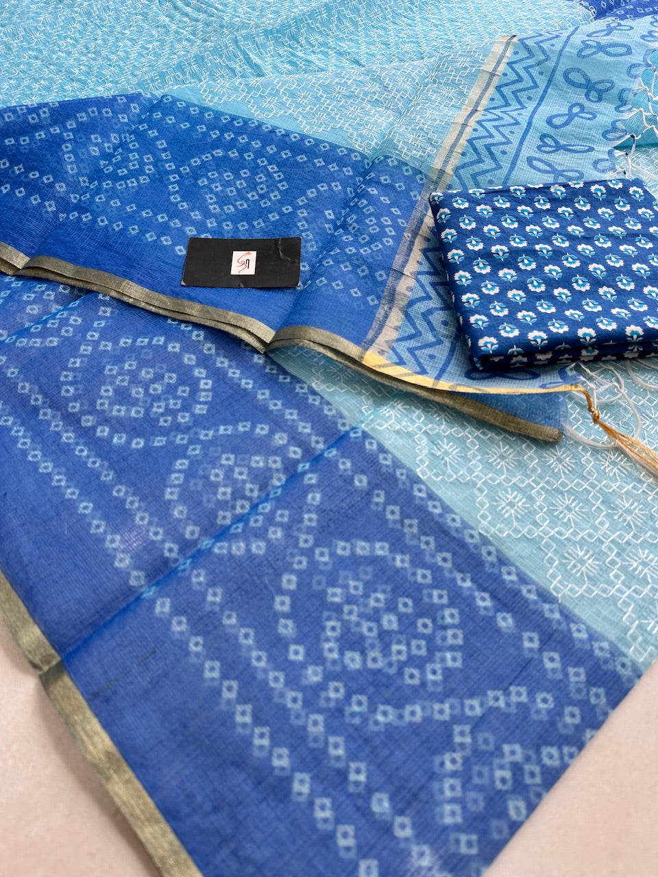 Embroidered HandBlock Printed Kota Cotton Doria Saree