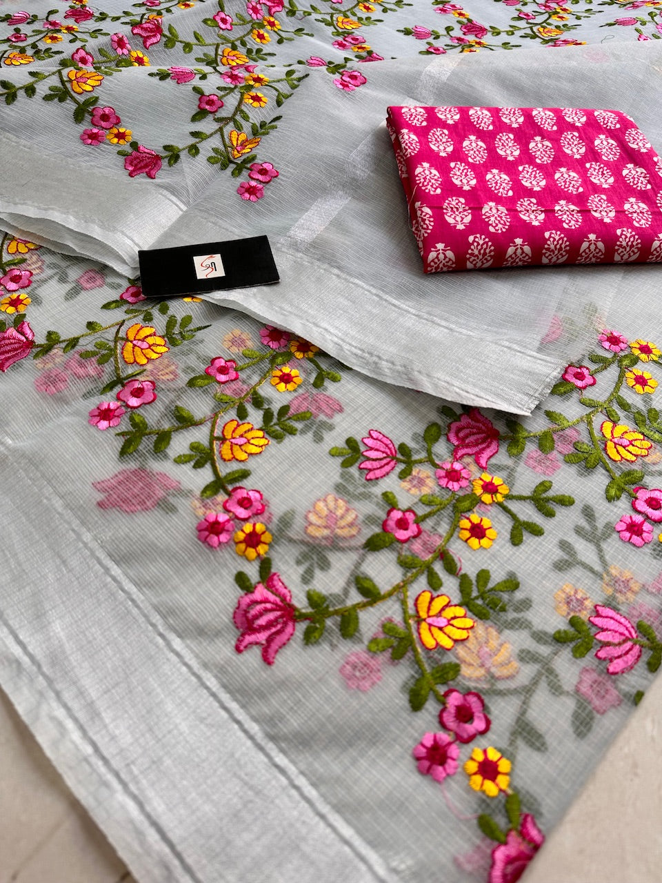 Embroidered Kota Cotton Doria Saree