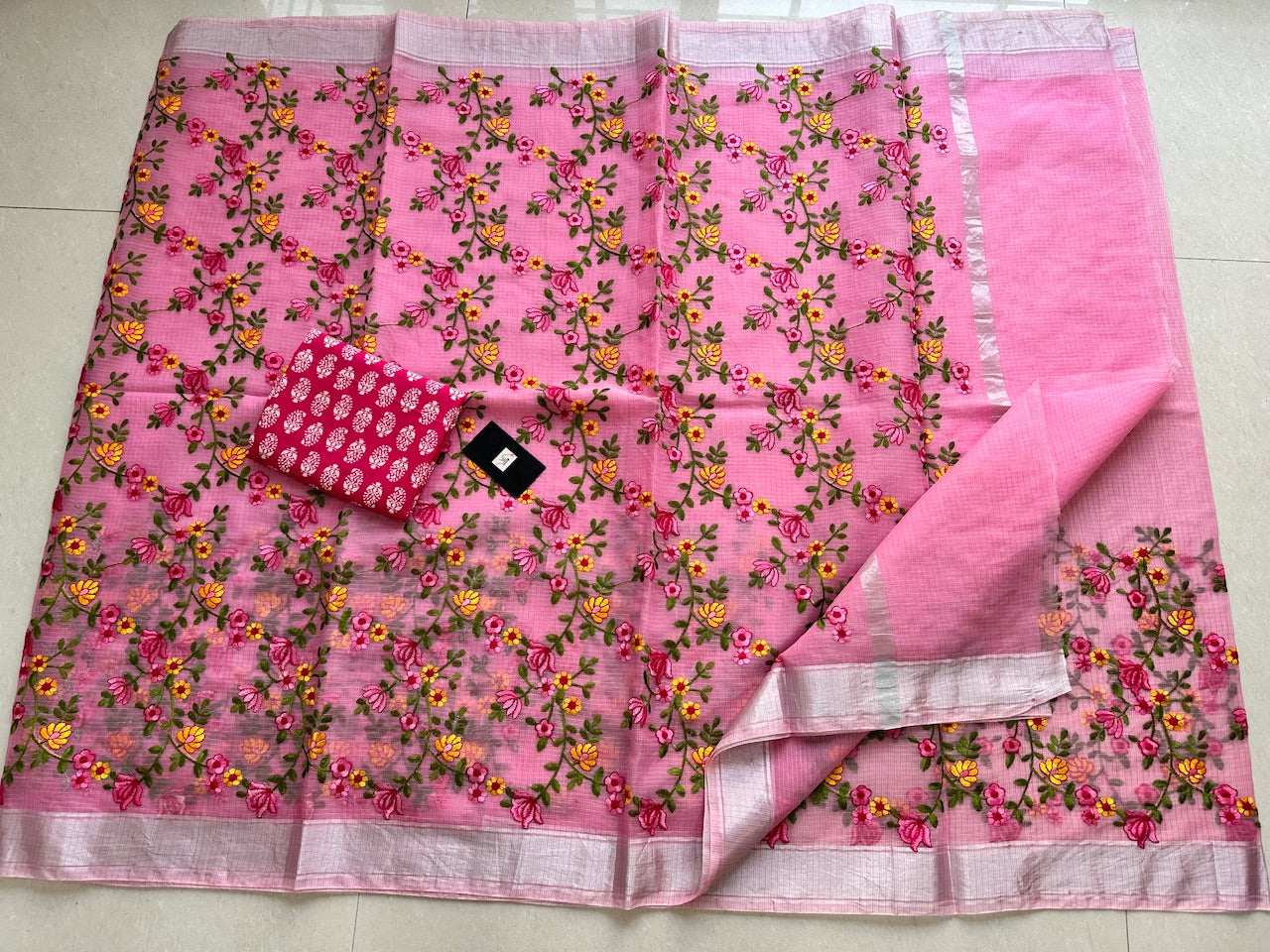 Embroidered Kota Cotton Doria Saree