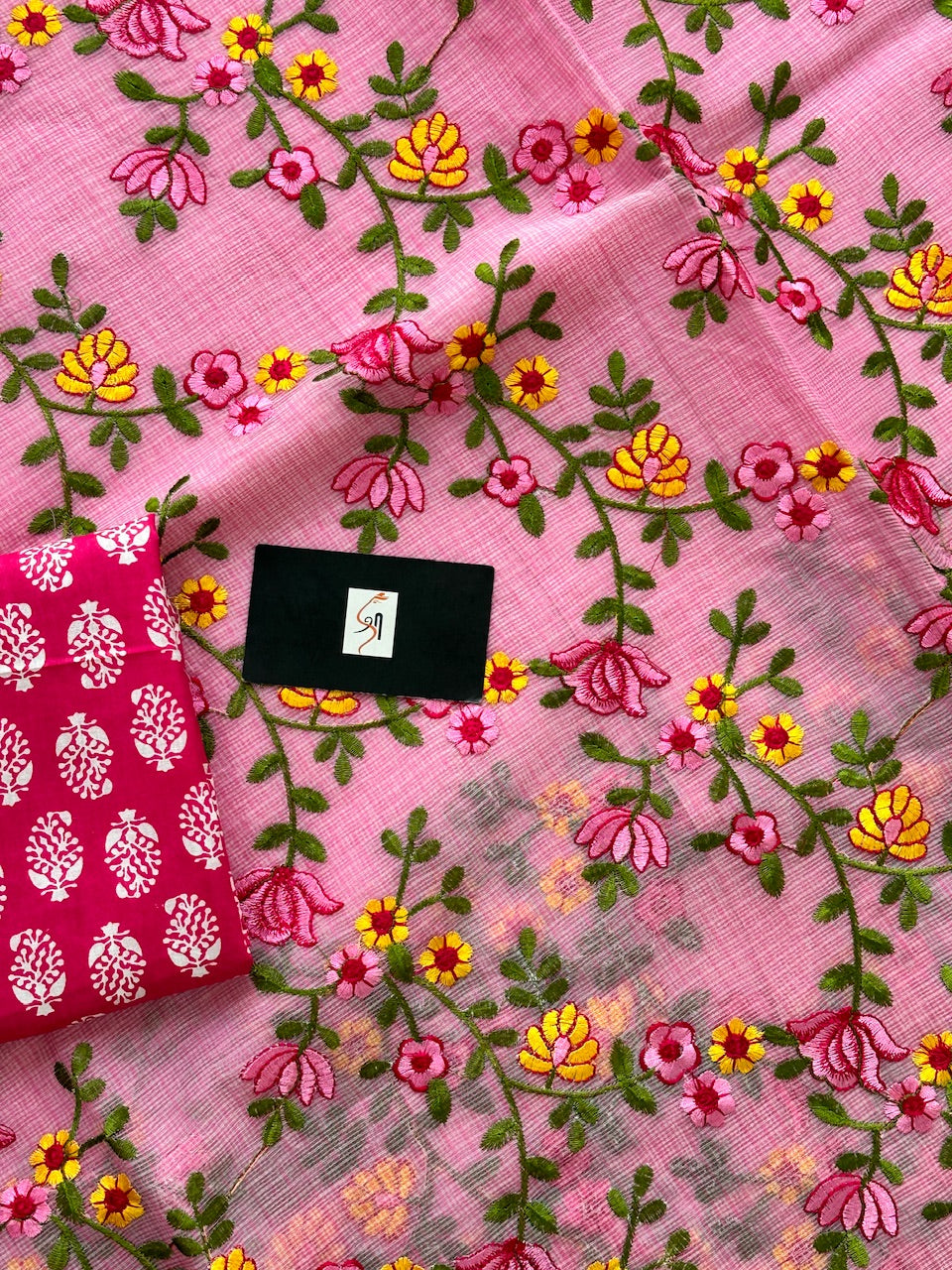 Embroidered Kota Cotton Doria Saree