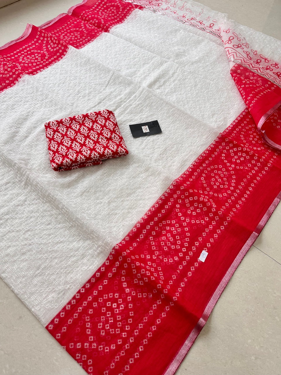 Embroidered HandBlock Printed Kota Cotton Doria Saree