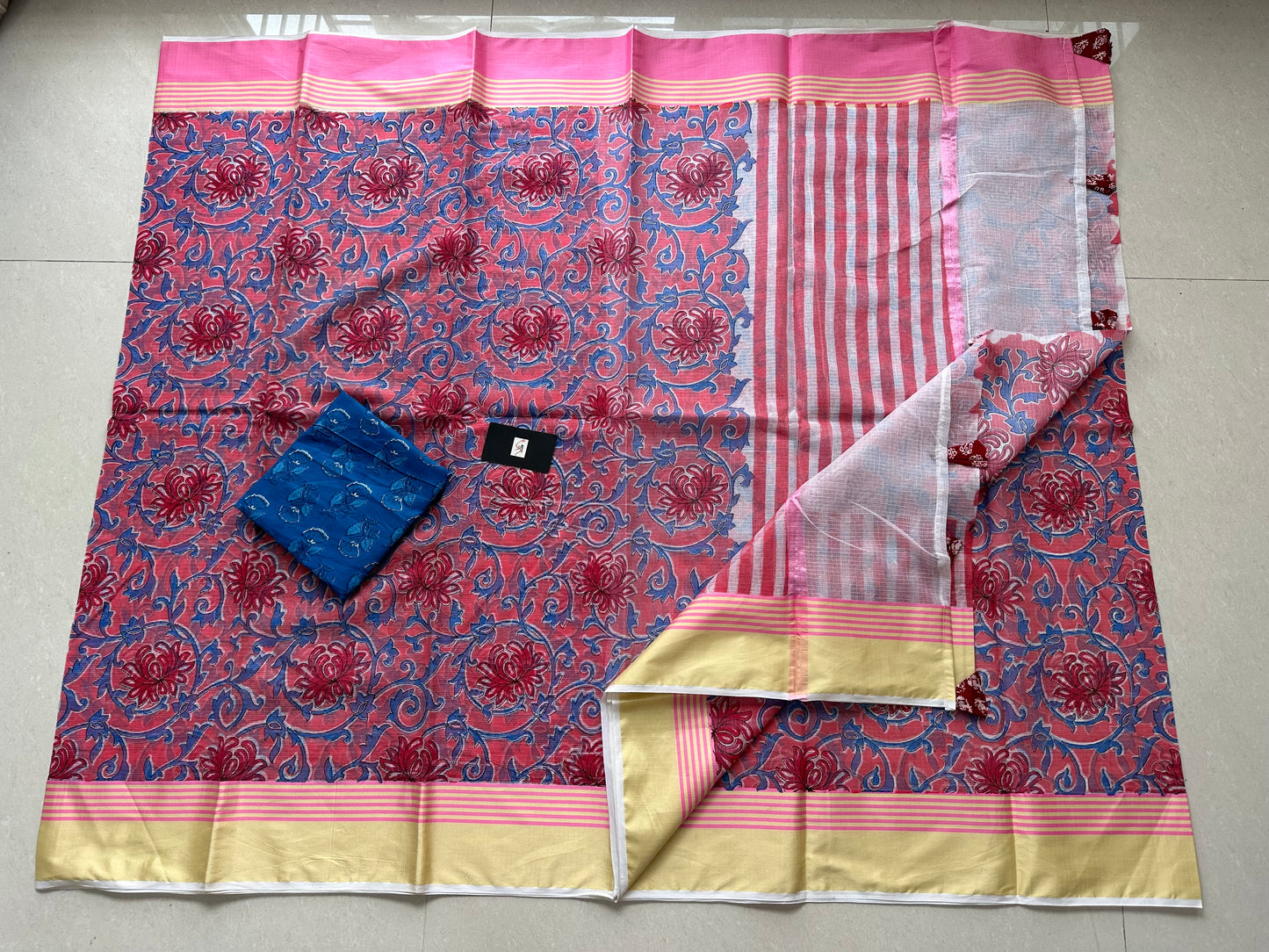 Pure HandBlock Printed Kota Cotton Doria Saree