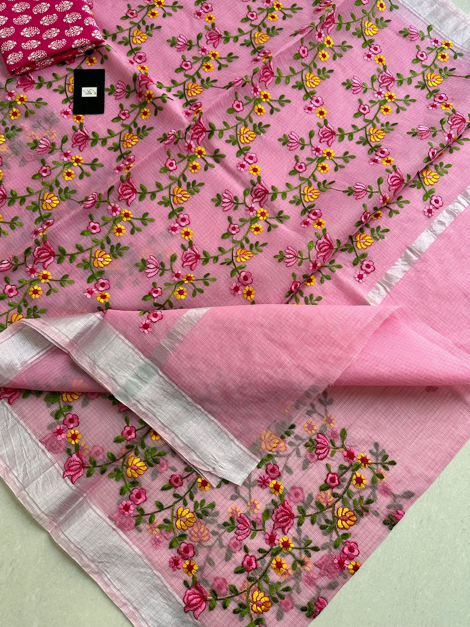 Embroidered Kota Cotton Doria Saree