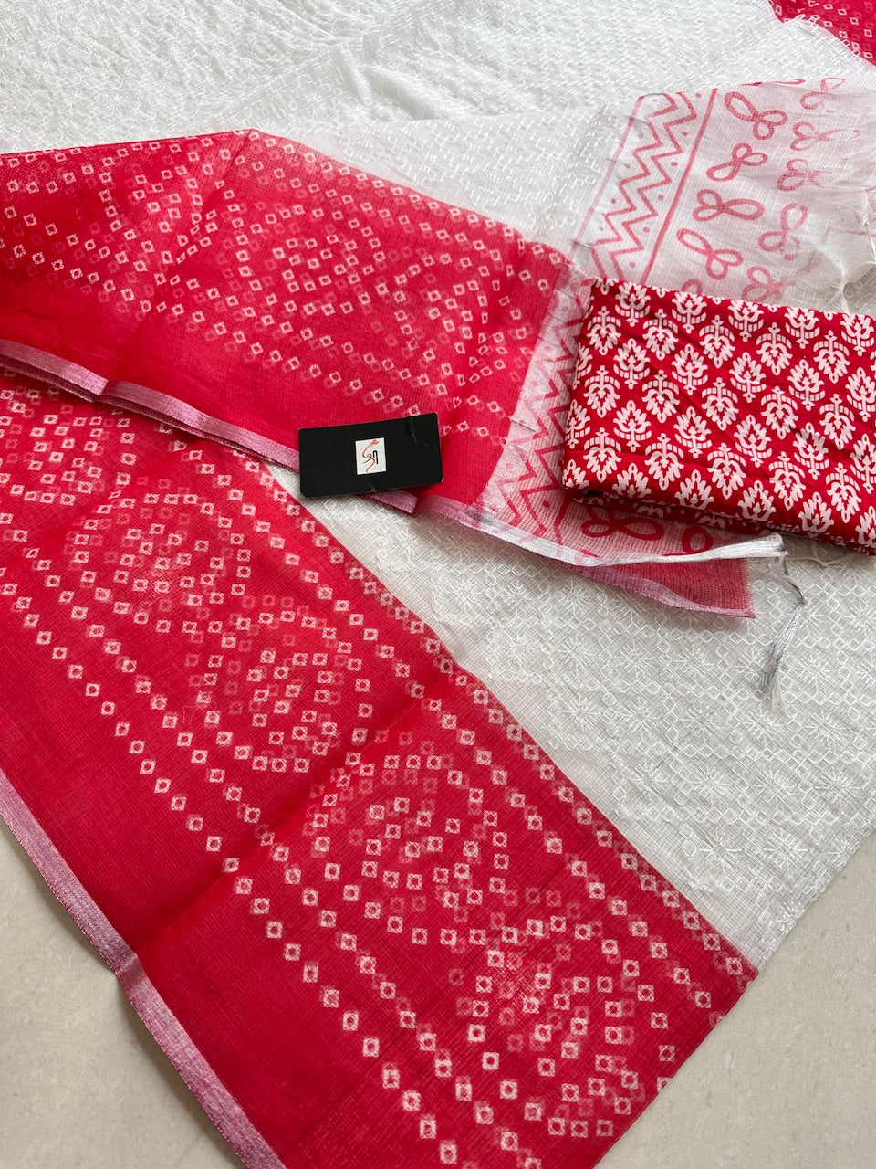 Embroidered HandBlock Printed Kota Cotton Doria Saree