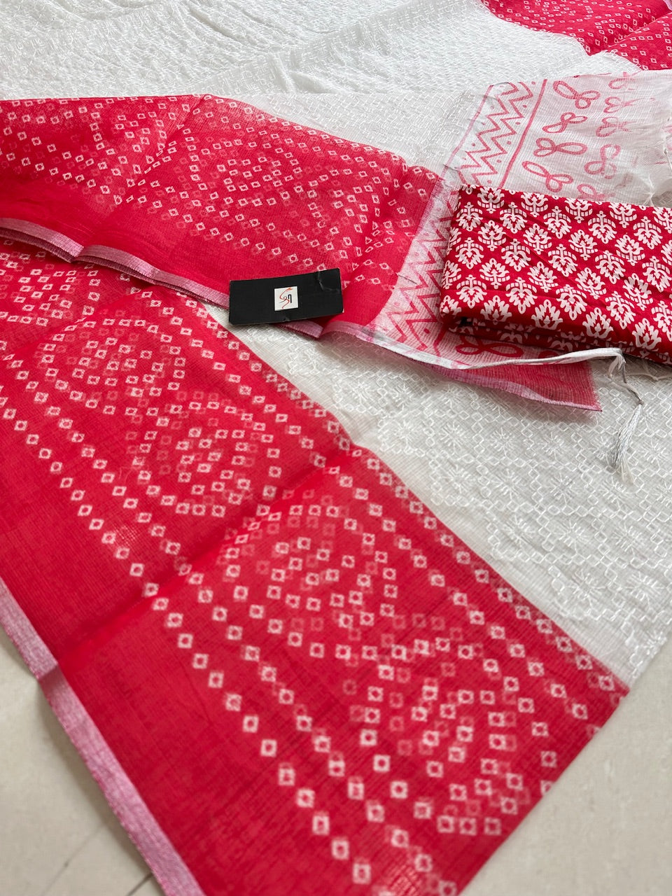 Embroidered HandBlock Printed Kota Cotton Doria Saree