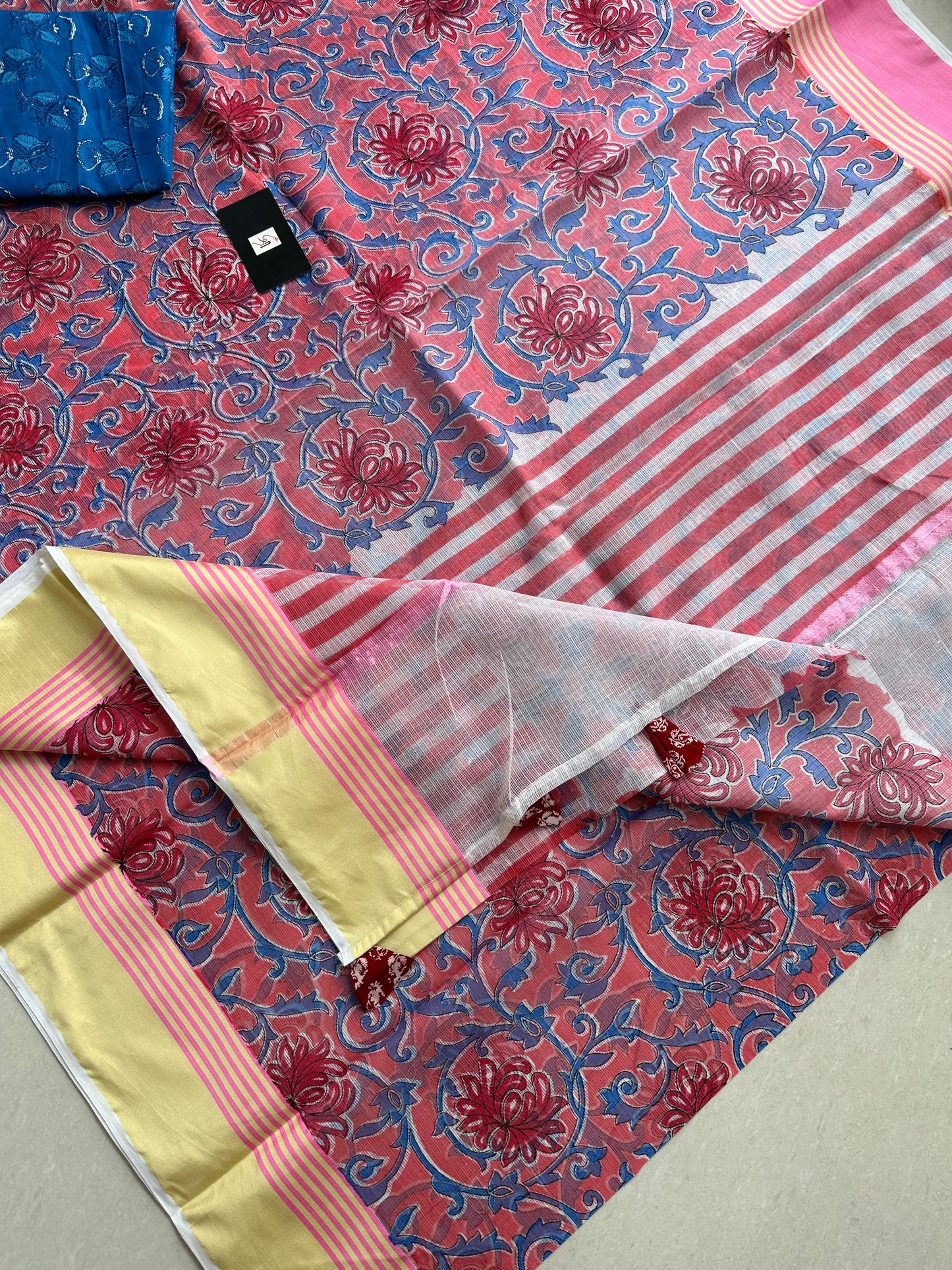 Pure HandBlock Printed Kota Cotton Doria Saree