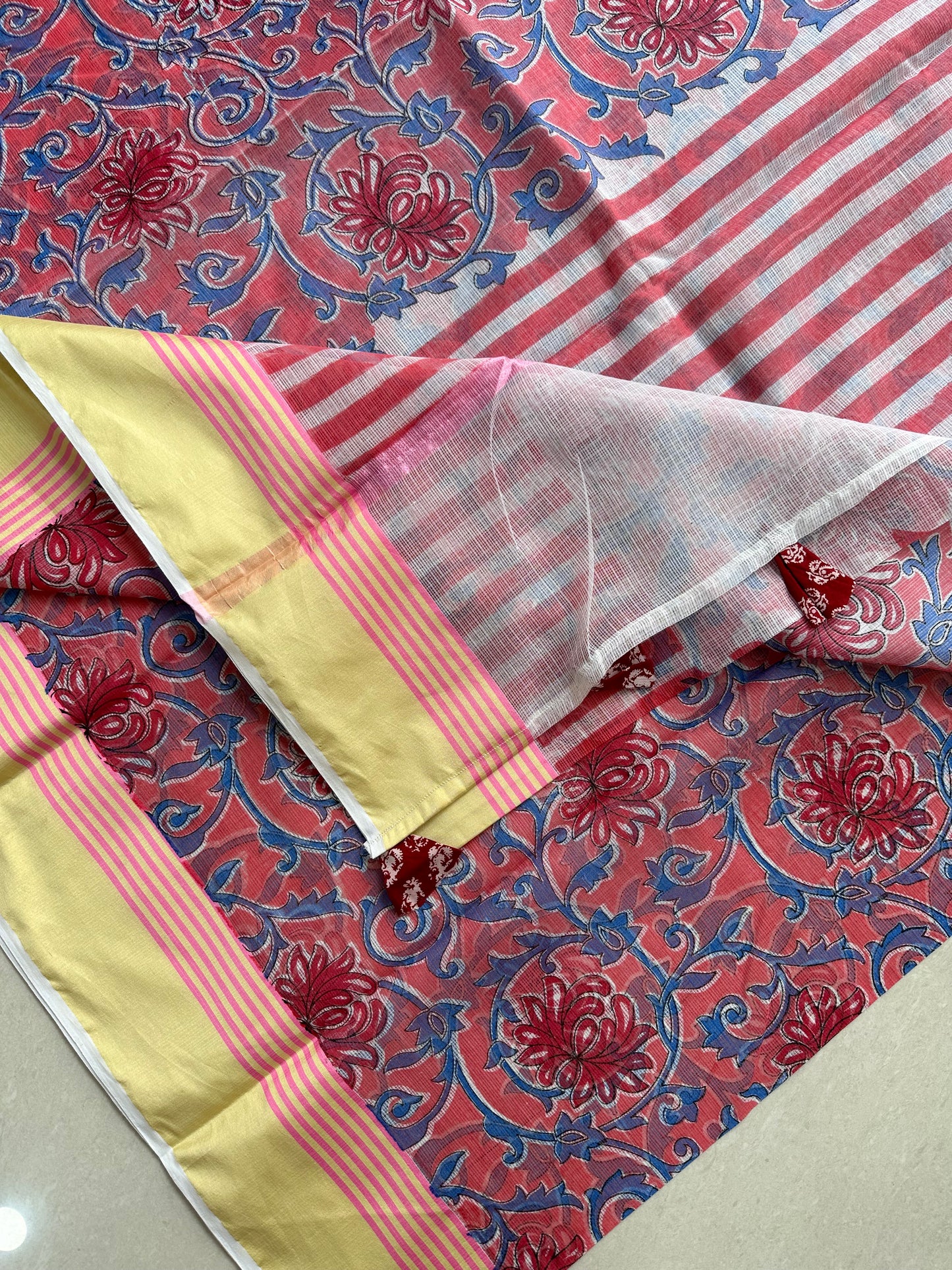 Pure HandBlock Printed Kota Cotton Doria Saree