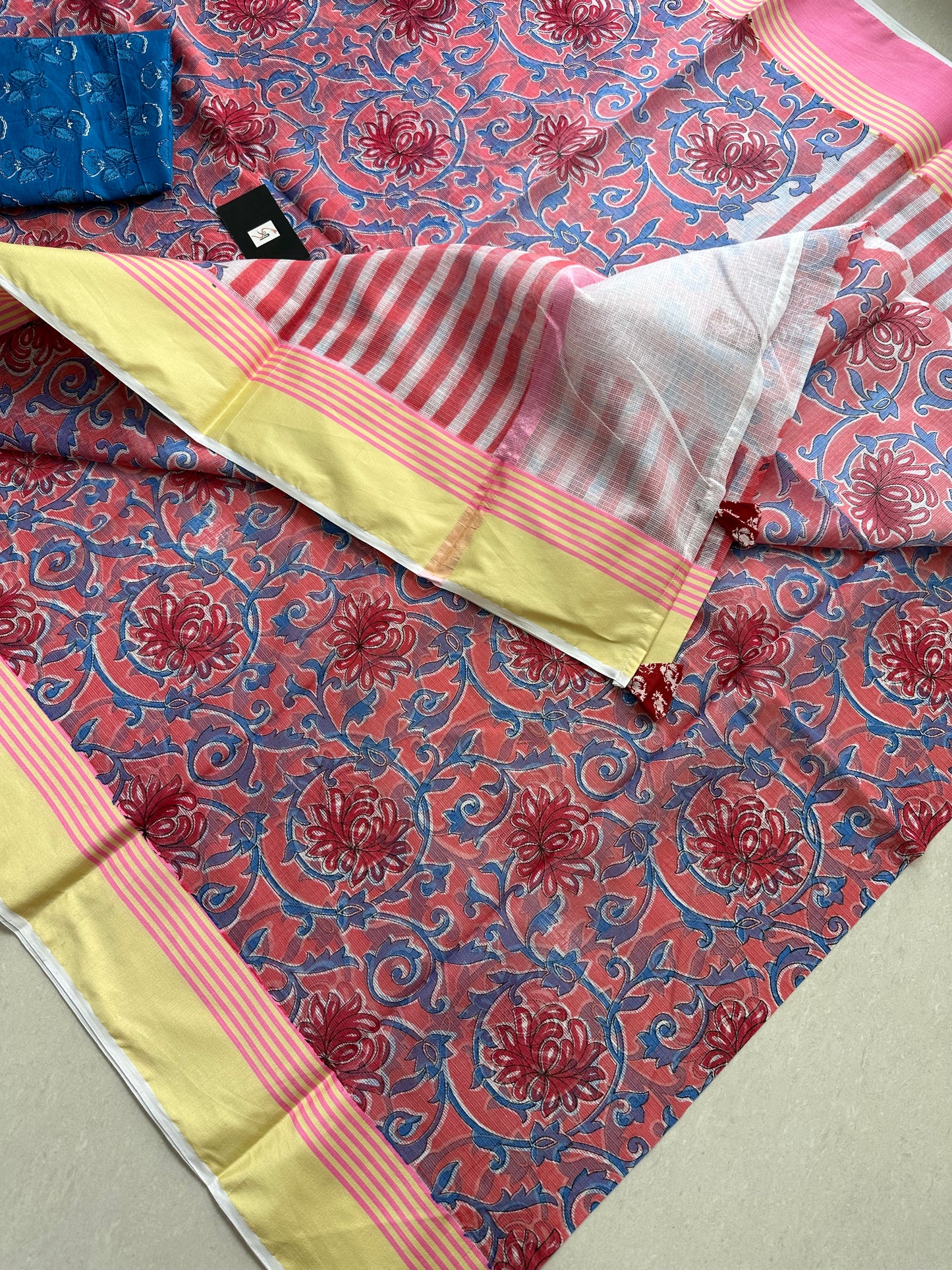 Pure HandBlock Printed Kota Cotton Doria Saree