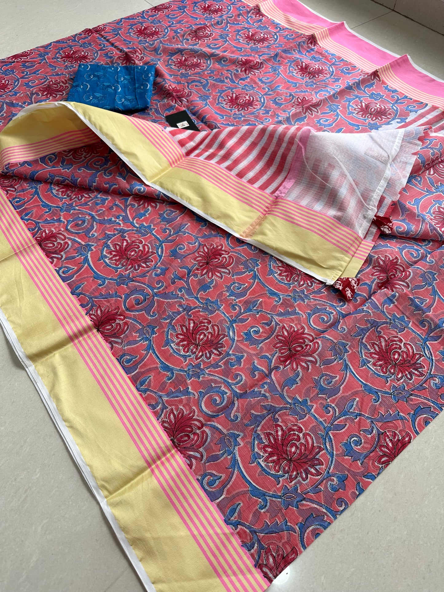 Pure HandBlock Printed Kota Cotton Doria Saree