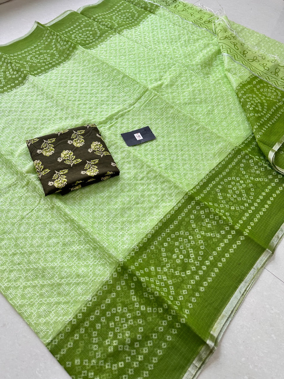 Embroidered HandBlock Printed Kota Cotton Doria Saree