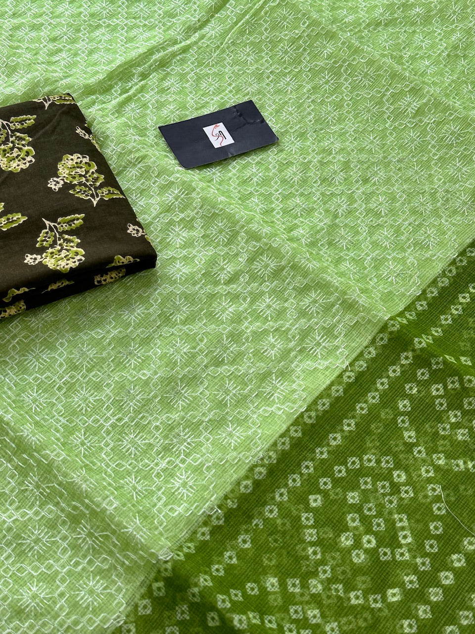 Embroidered HandBlock Printed Kota Cotton Doria Saree