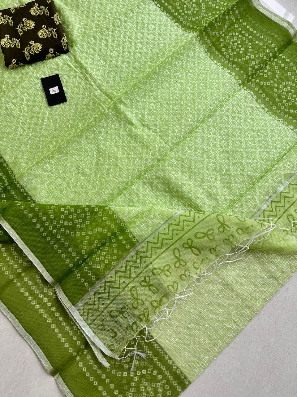 Embroidered HandBlock Printed Kota Cotton Doria Saree