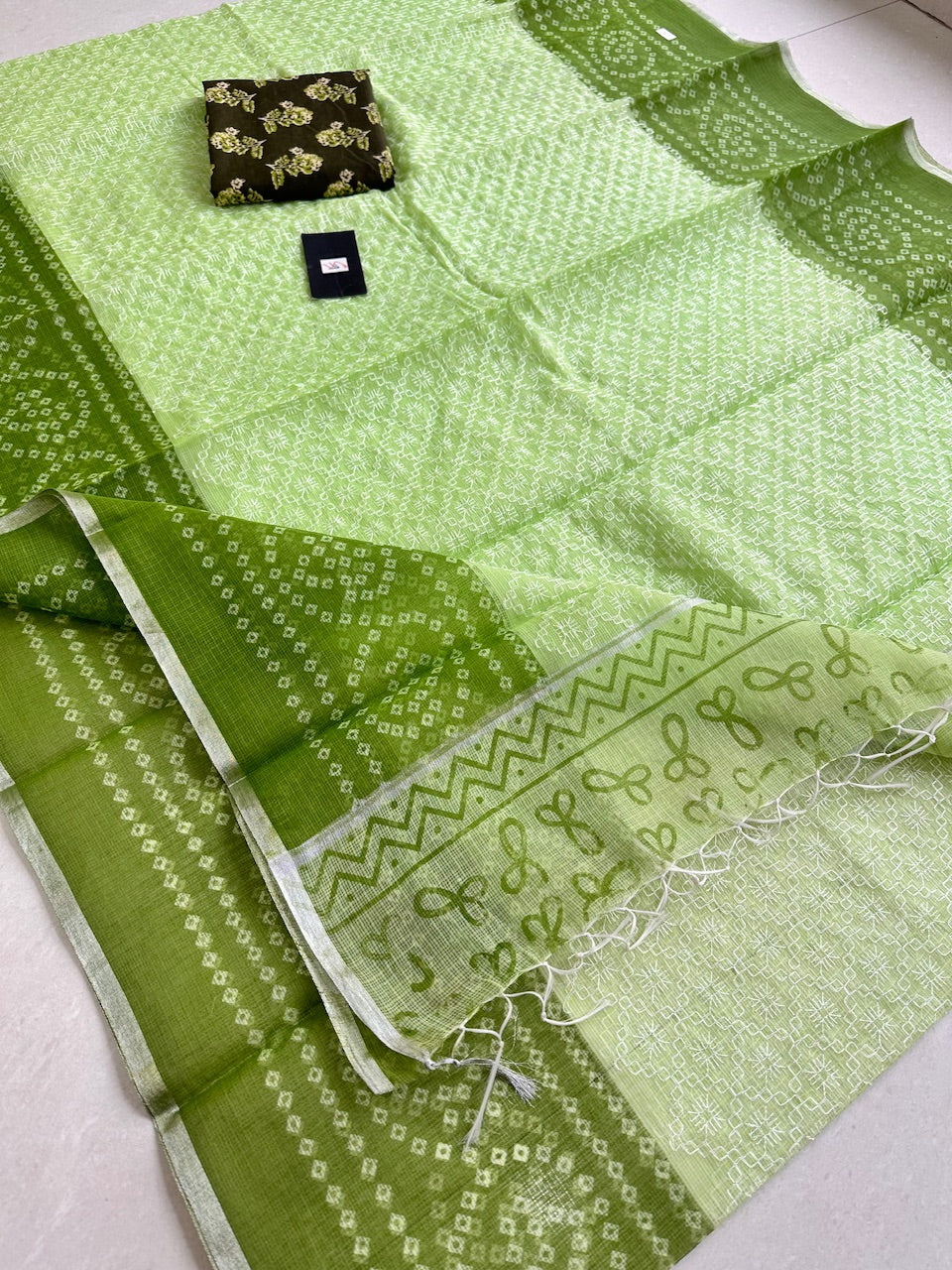 Embroidered HandBlock Printed Kota Cotton Doria Saree