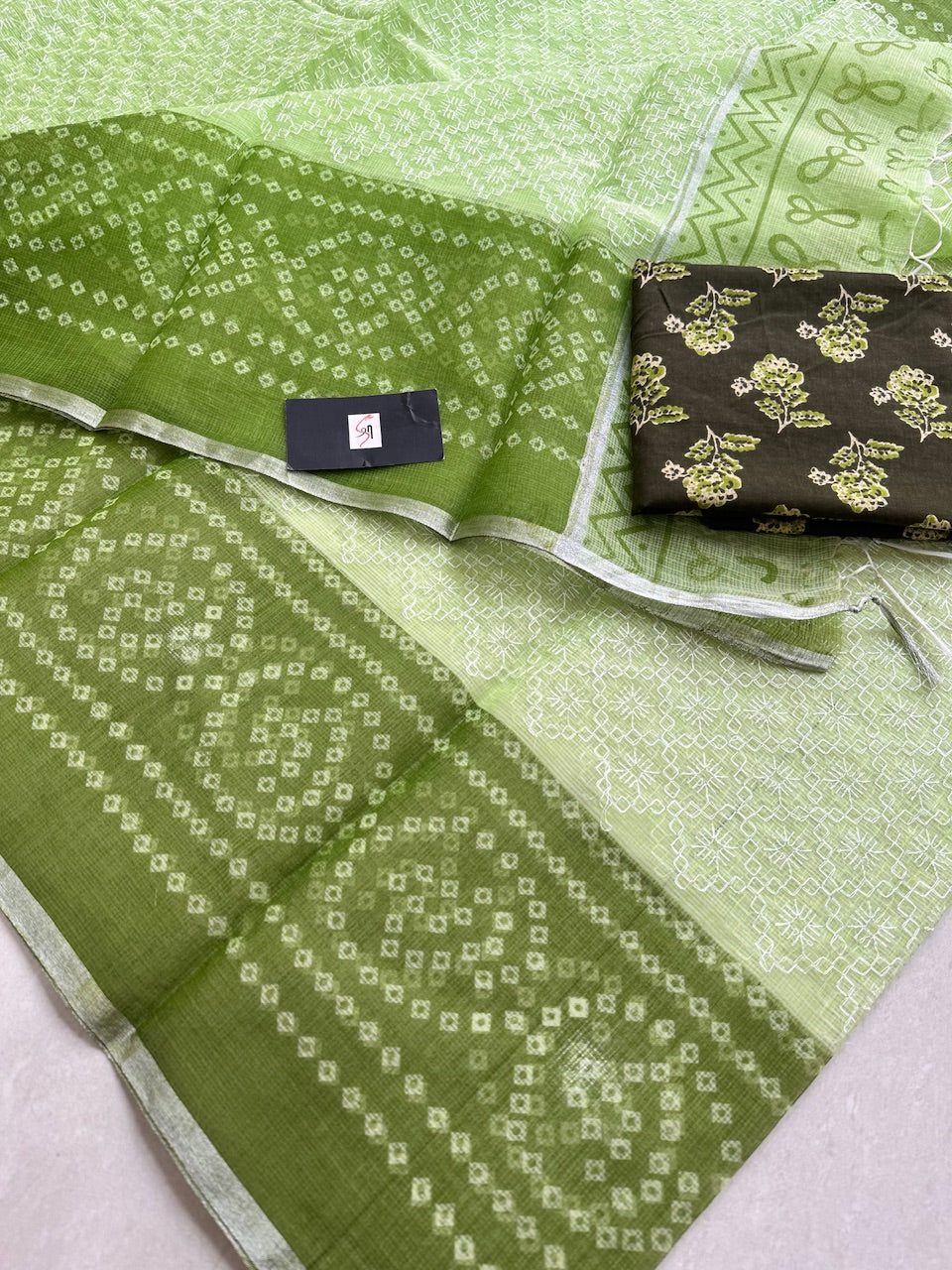 Embroidered HandBlock Printed Kota Cotton Doria Saree