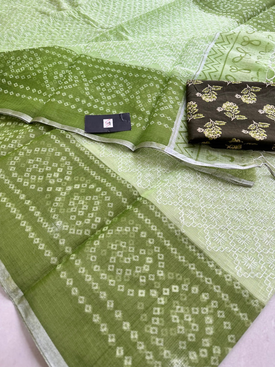 Embroidered HandBlock Printed Kota Cotton Doria Saree