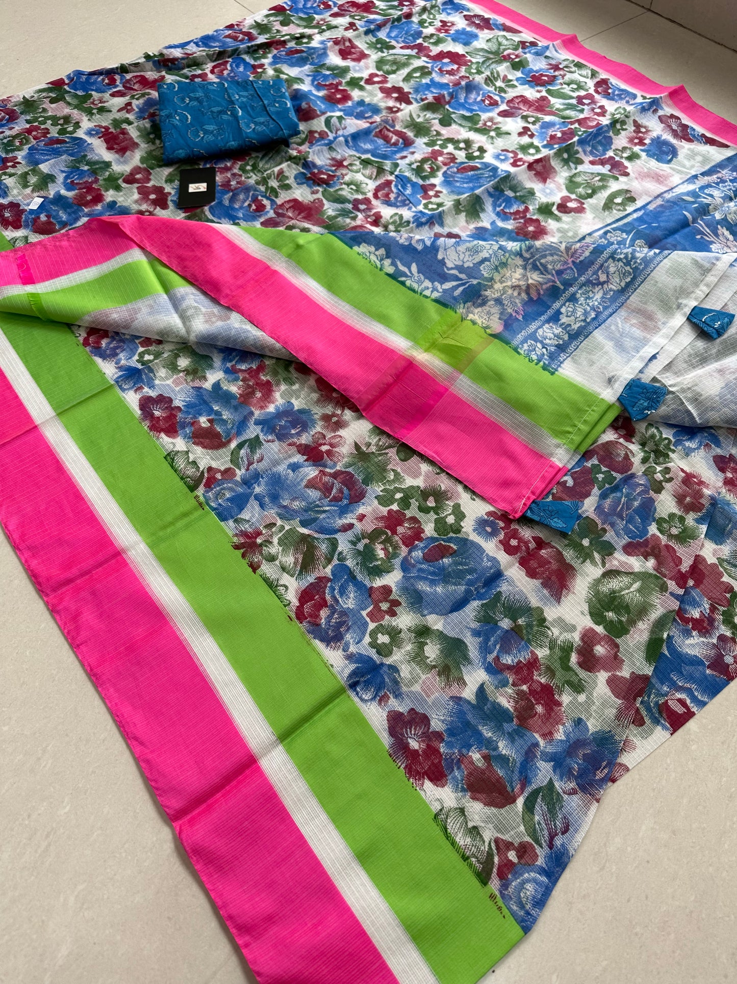 Pure HandBlock Printed Kota Cotton Doria Saree