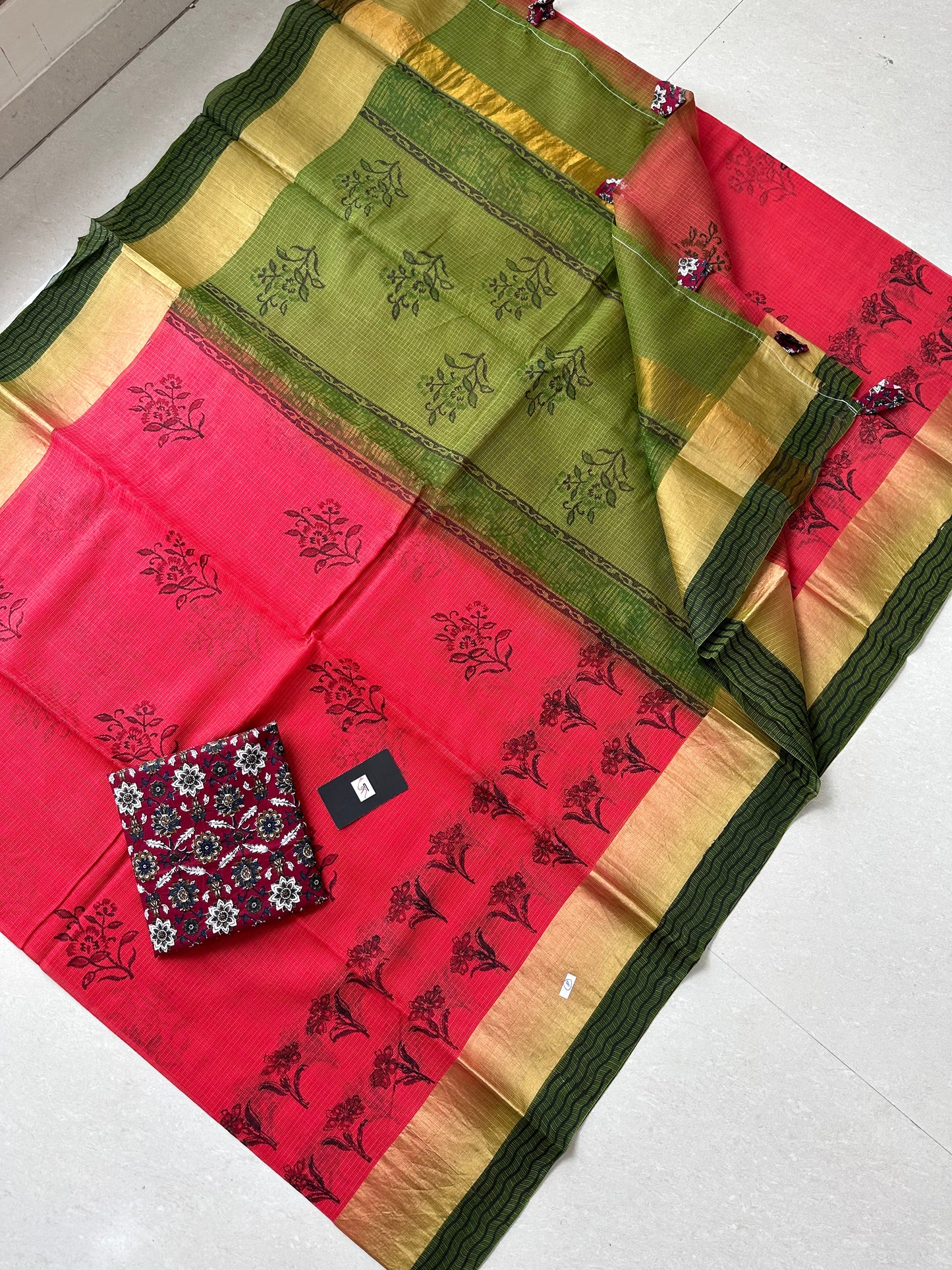 Pure HandBlock Printed Kota Cotton Doria Saree