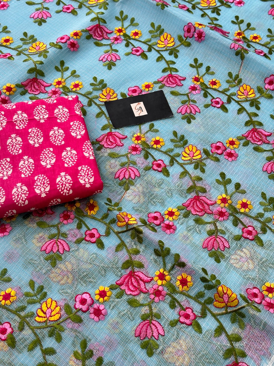 Embroidered Kota Cotton Doria Saree