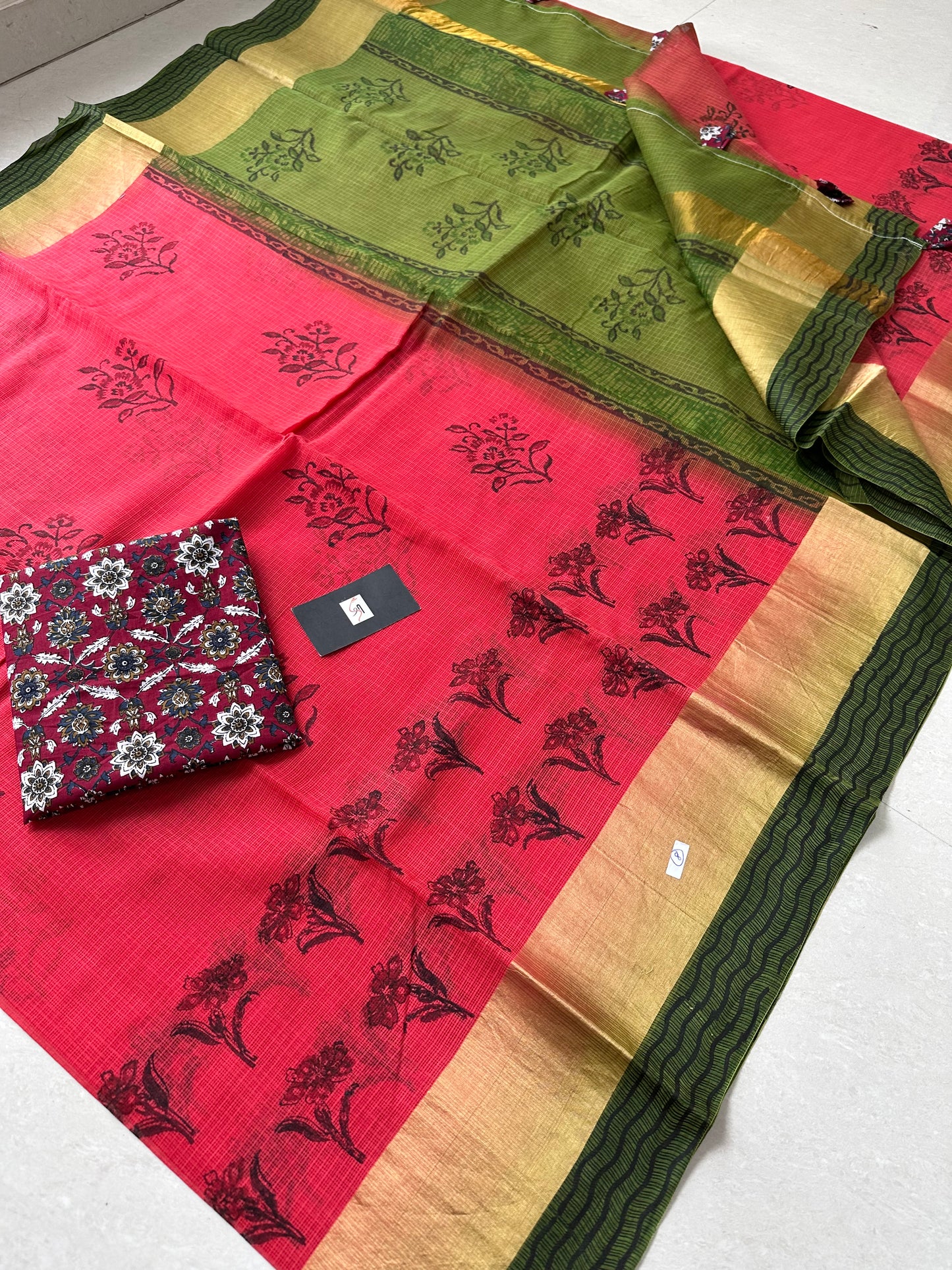 Pure HandBlock Printed Kota Cotton Doria Saree