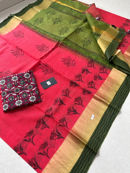 Pure HandBlock Printed Kota Cotton Doria Saree