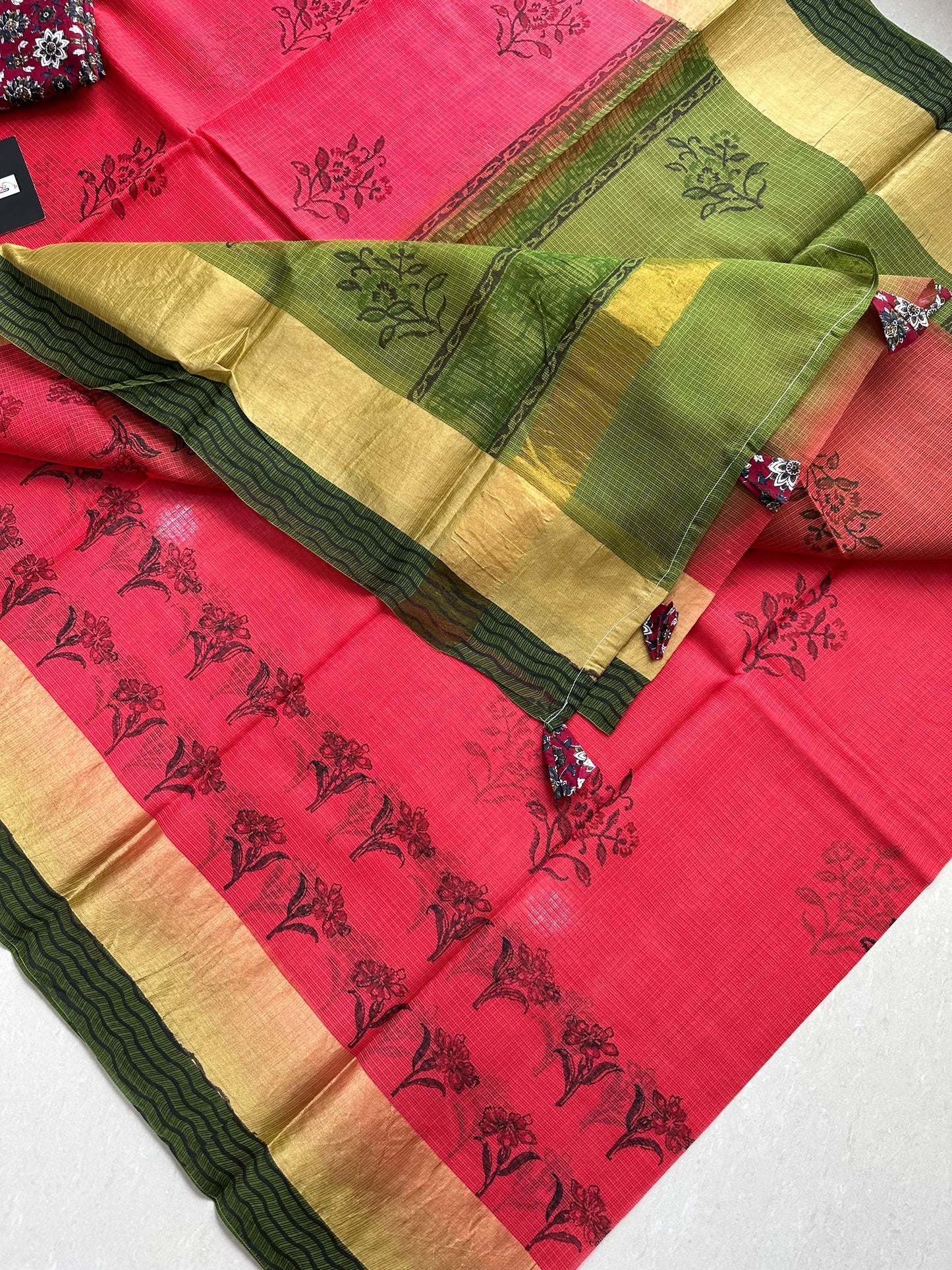 Pure HandBlock Printed Kota Cotton Doria Saree