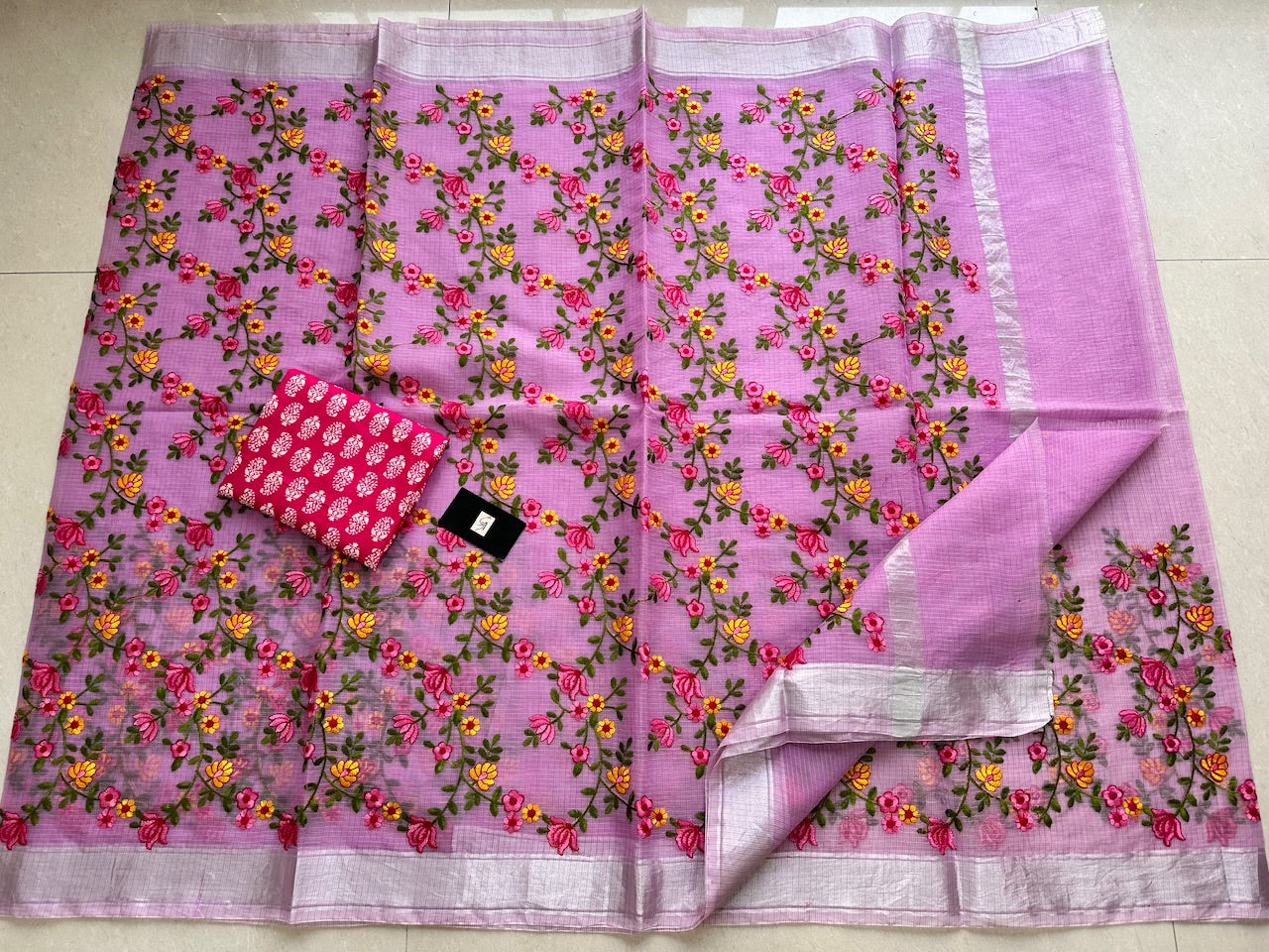 Embroidered Kota Cotton Doria Saree