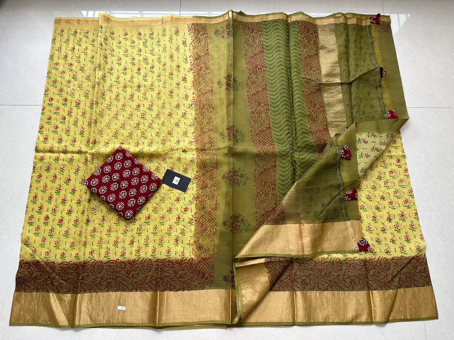 Pure HandBlock Printed Kota Cotton Doria Saree