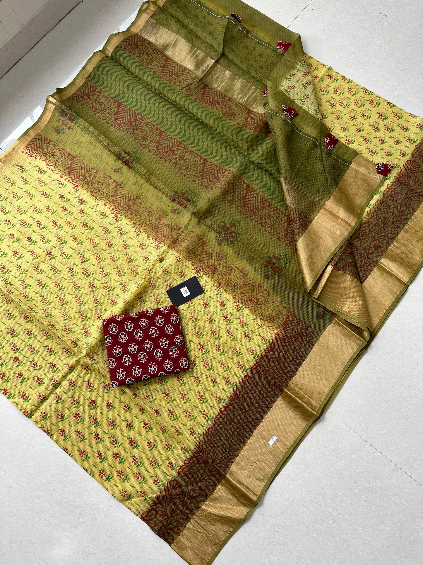 Pure HandBlock Printed Kota Cotton Doria Saree