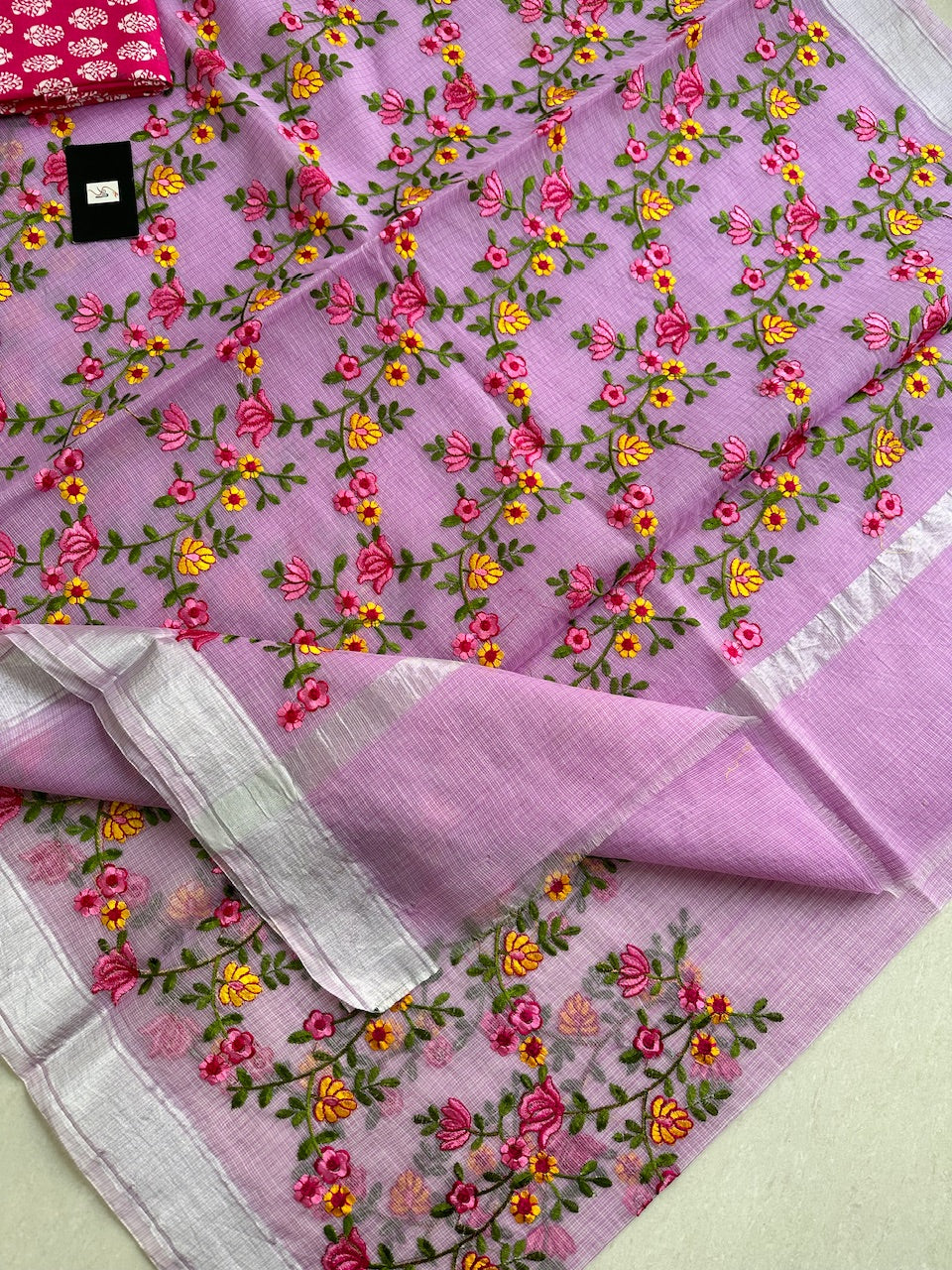 Embroidered Kota Cotton Doria Saree