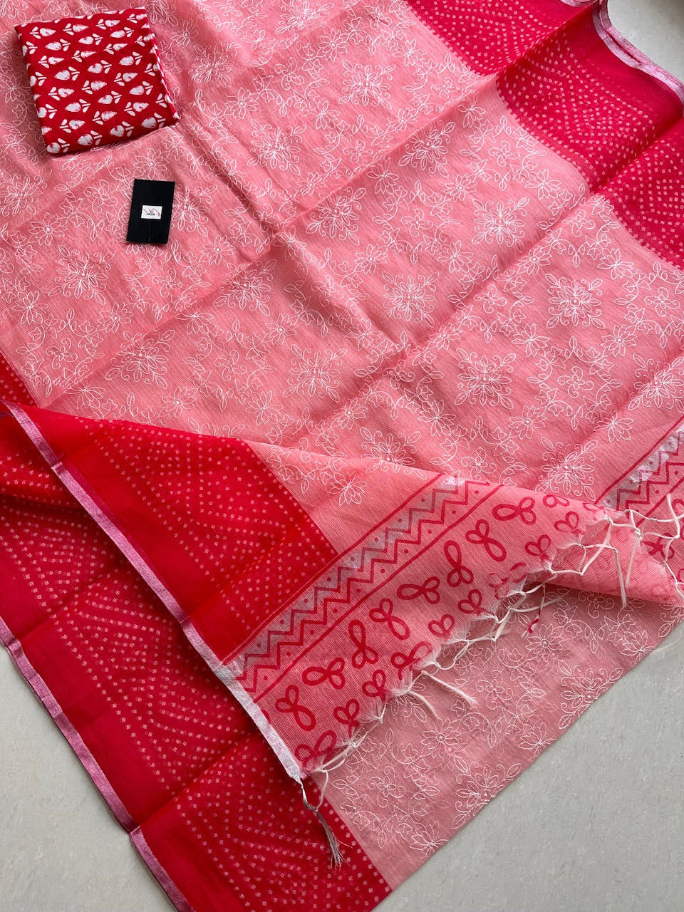 Embroidered HandBlock Printed Kota Cotton Doria Saree