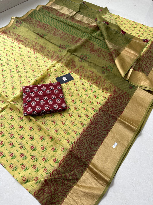 Pure HandBlock Printed Kota Cotton Doria Saree