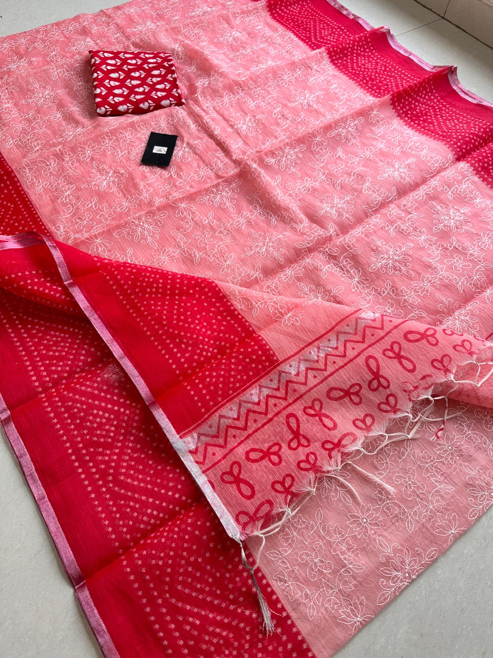 Embroidered HandBlock Printed Kota Cotton Doria Saree