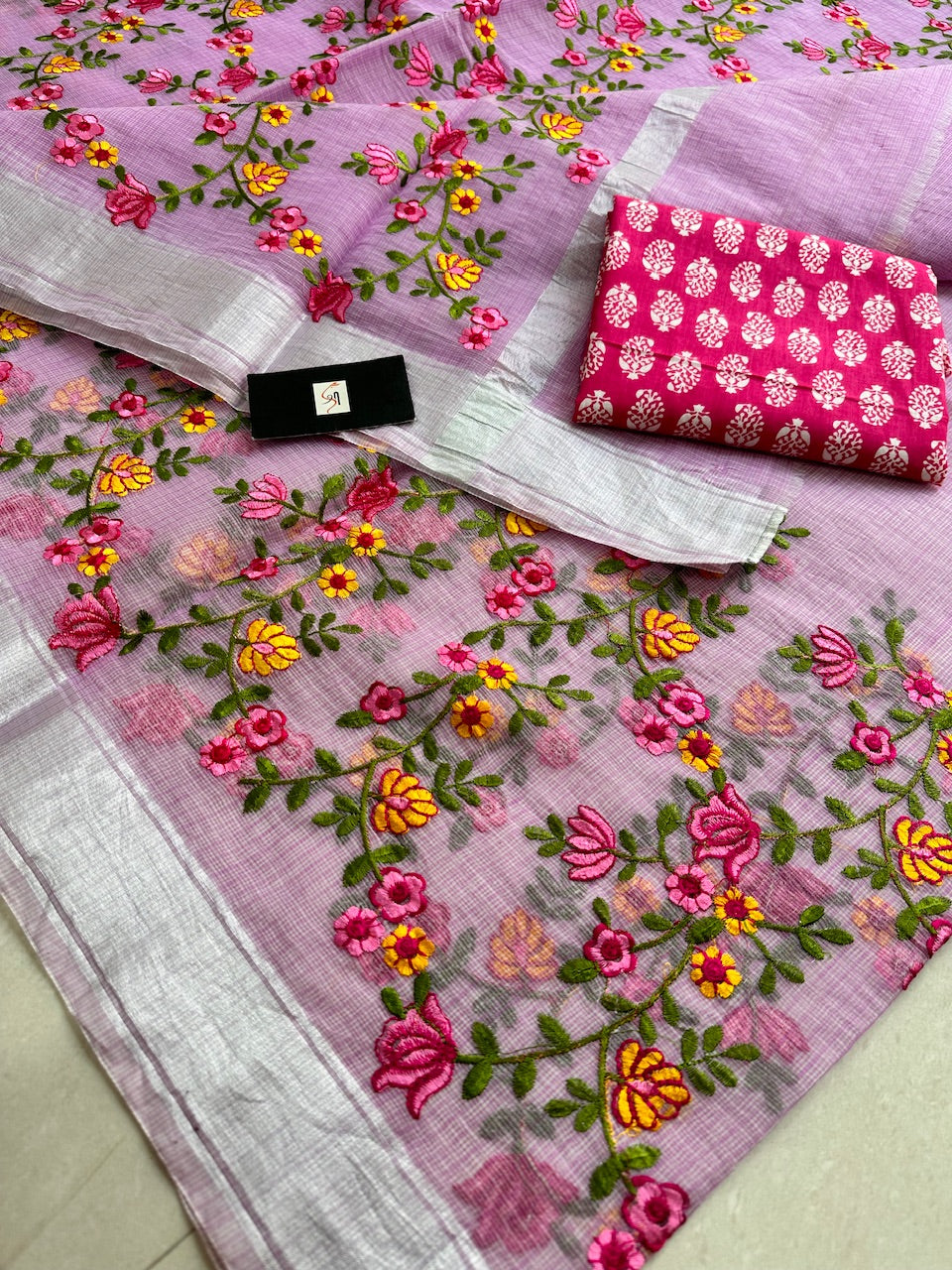 Embroidered Kota Cotton Doria Saree