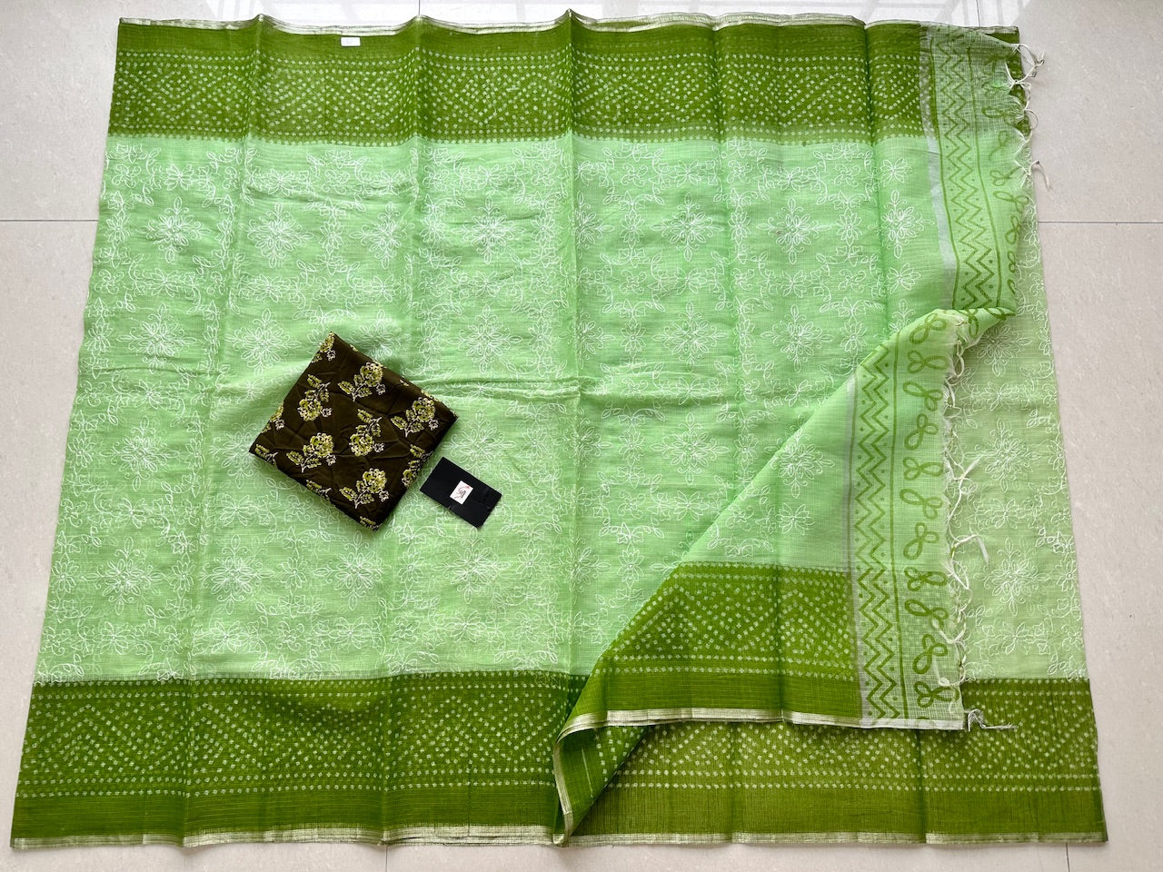 Embroidered HandBlock Printed Kota Cotton Doria Saree