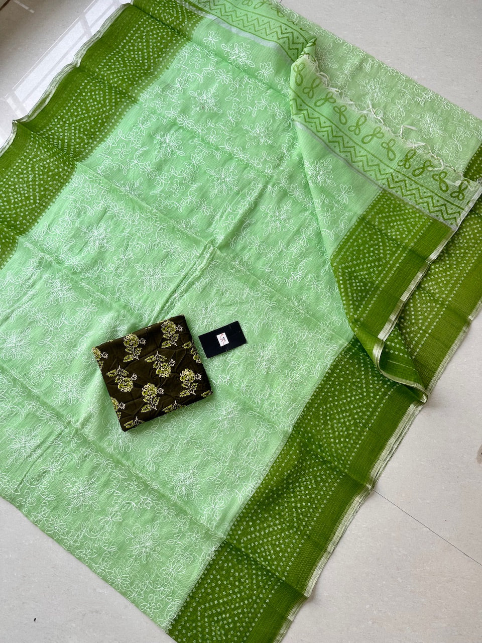 Embroidered HandBlock Printed Kota Cotton Doria Saree