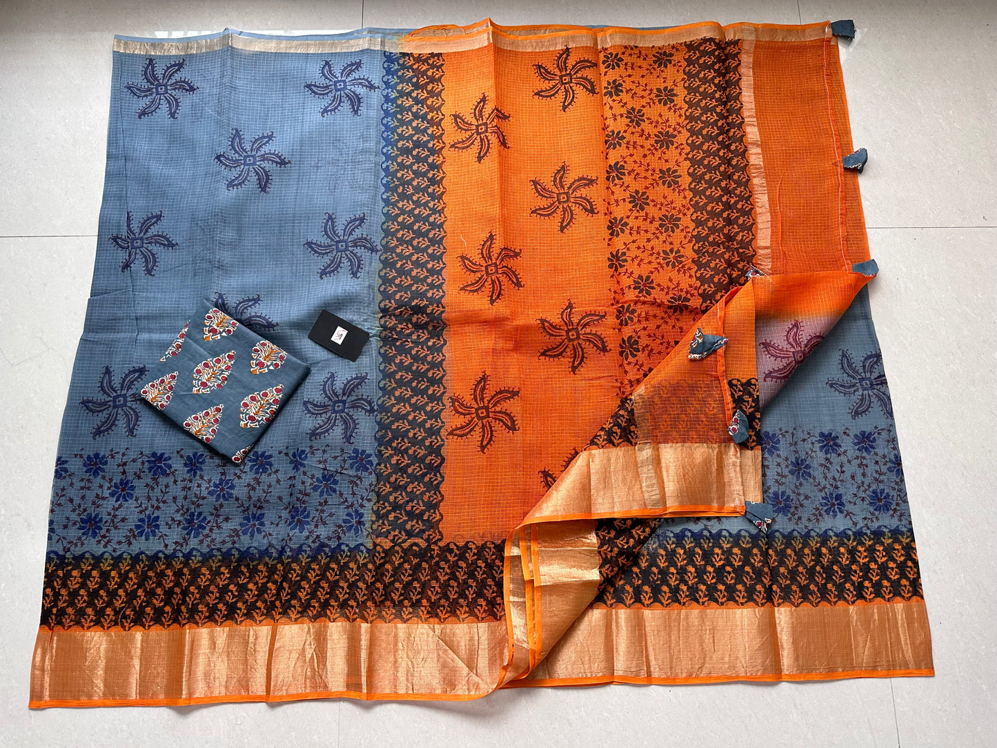 Pure HandBlock Printed Kota Cotton Doria Saree