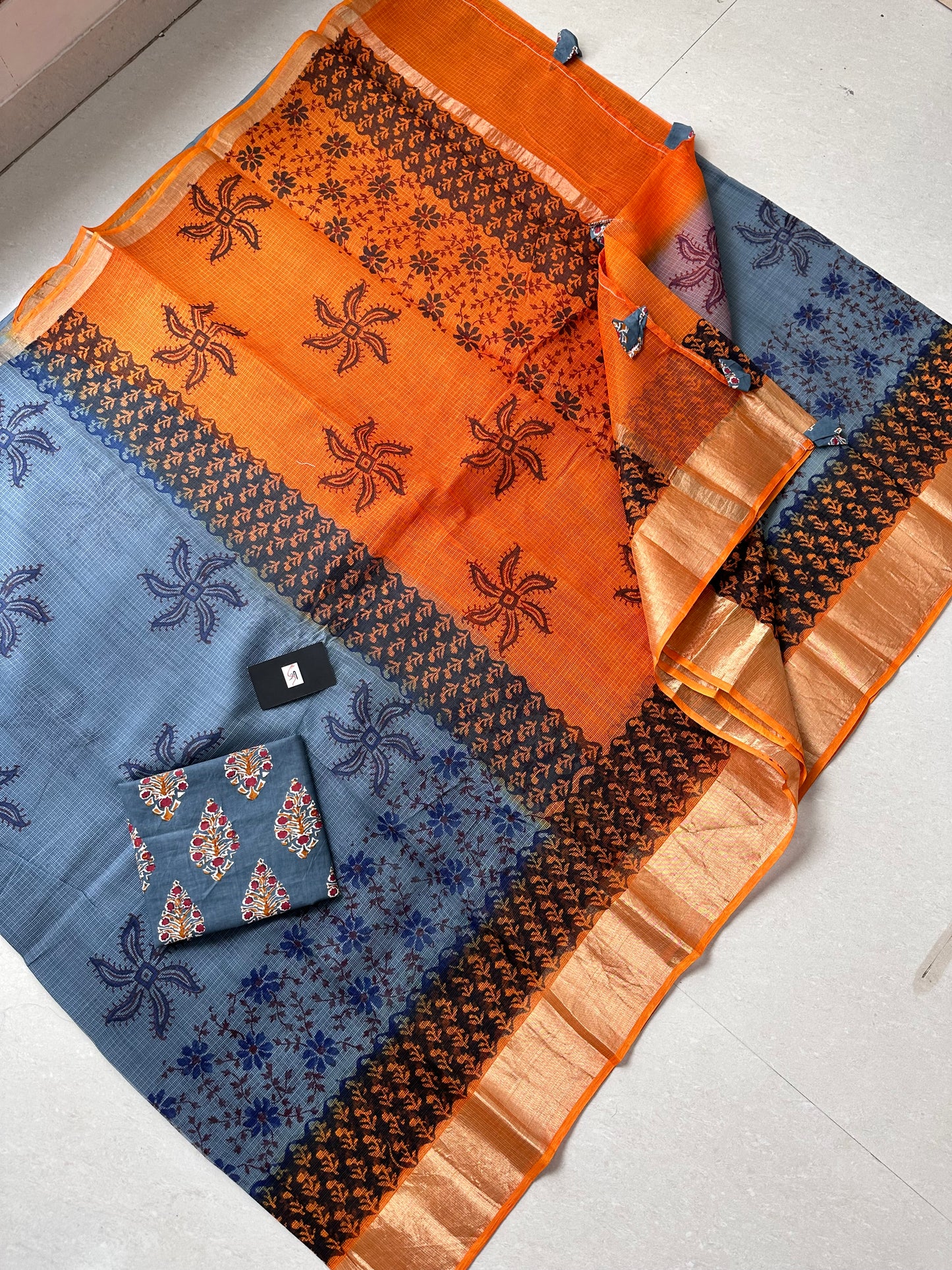 Pure HandBlock Printed Kota Cotton Doria Saree