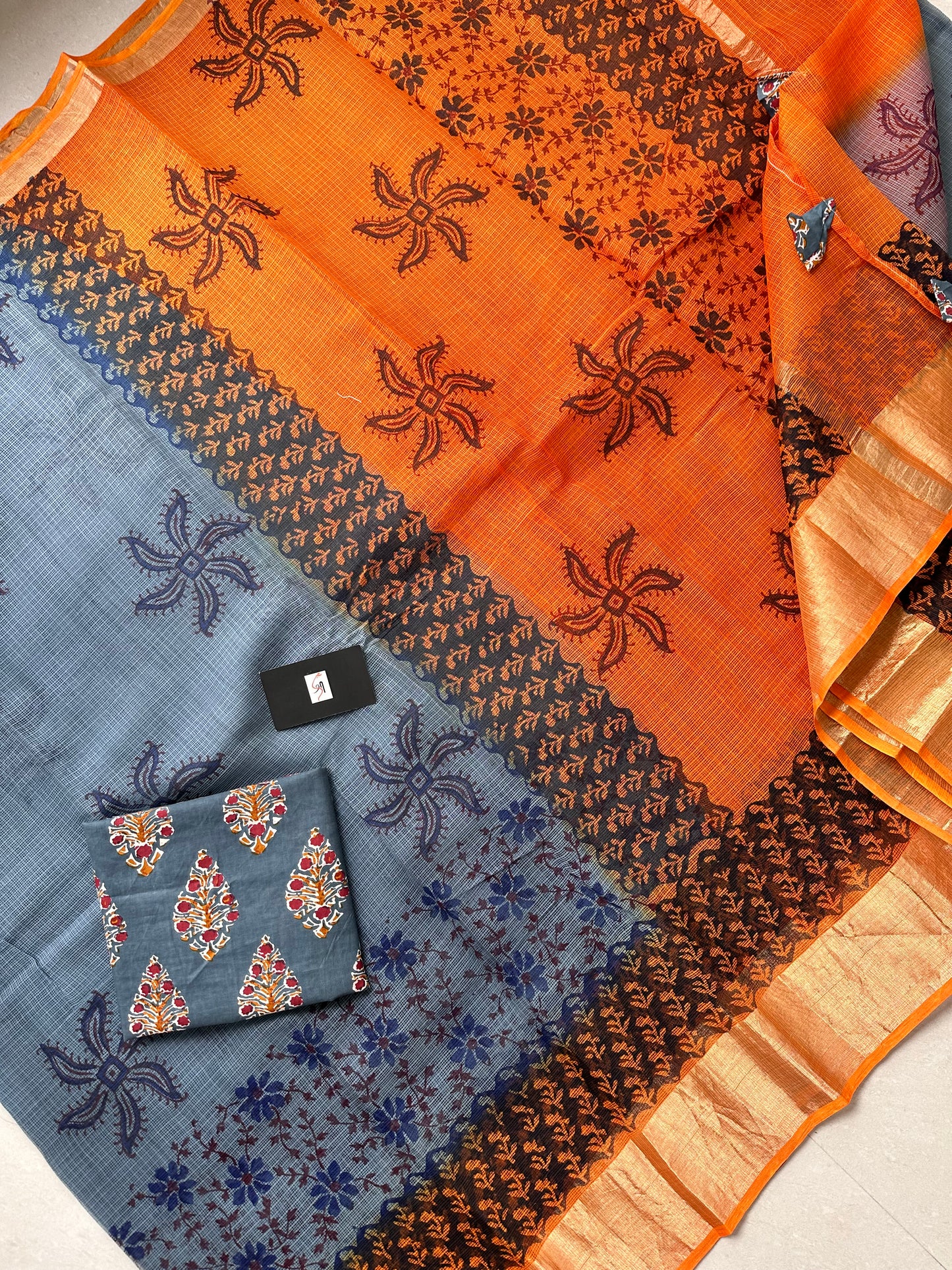 Pure HandBlock Printed Kota Cotton Doria Saree