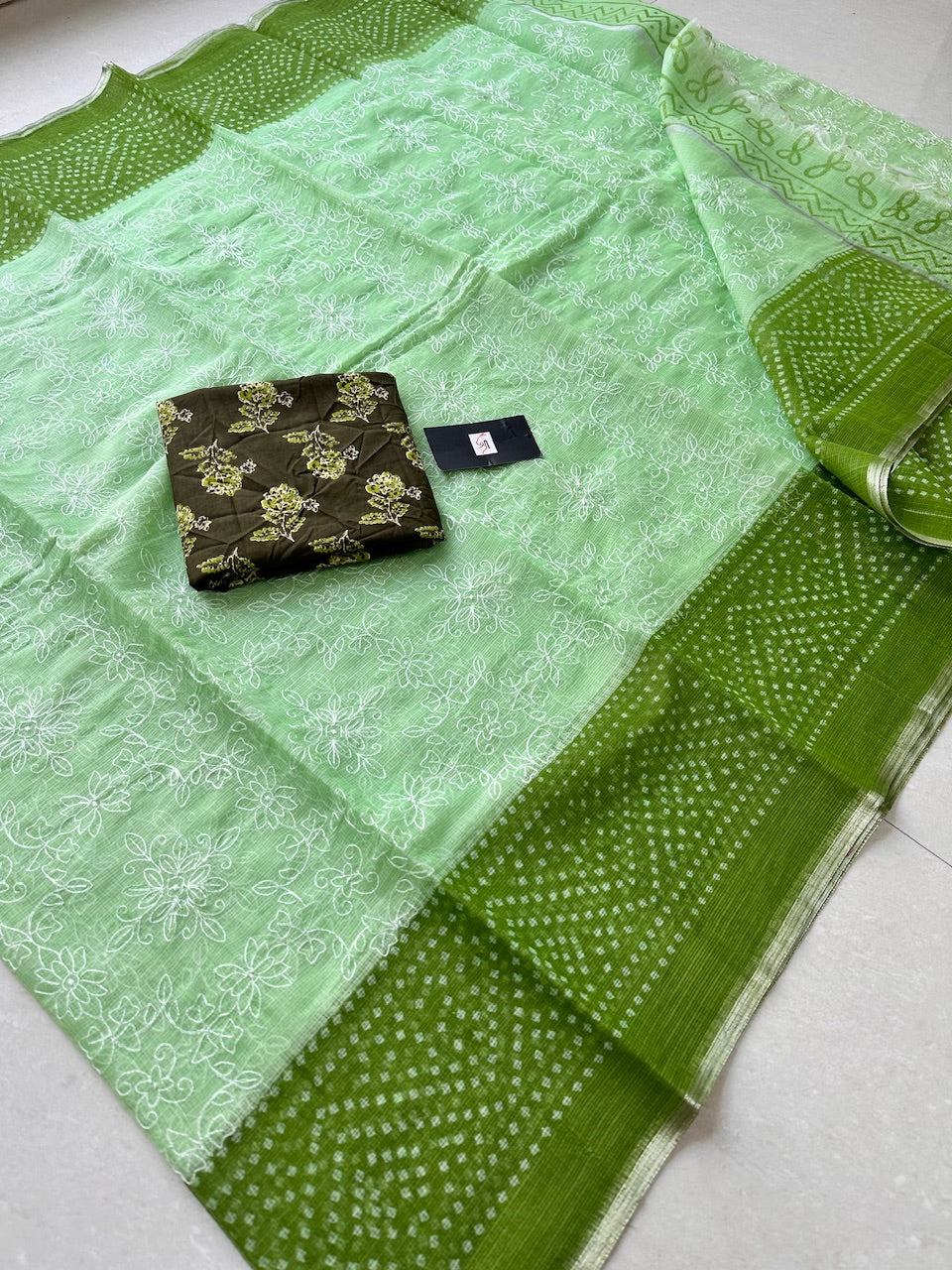 Embroidered HandBlock Printed Kota Cotton Doria Saree