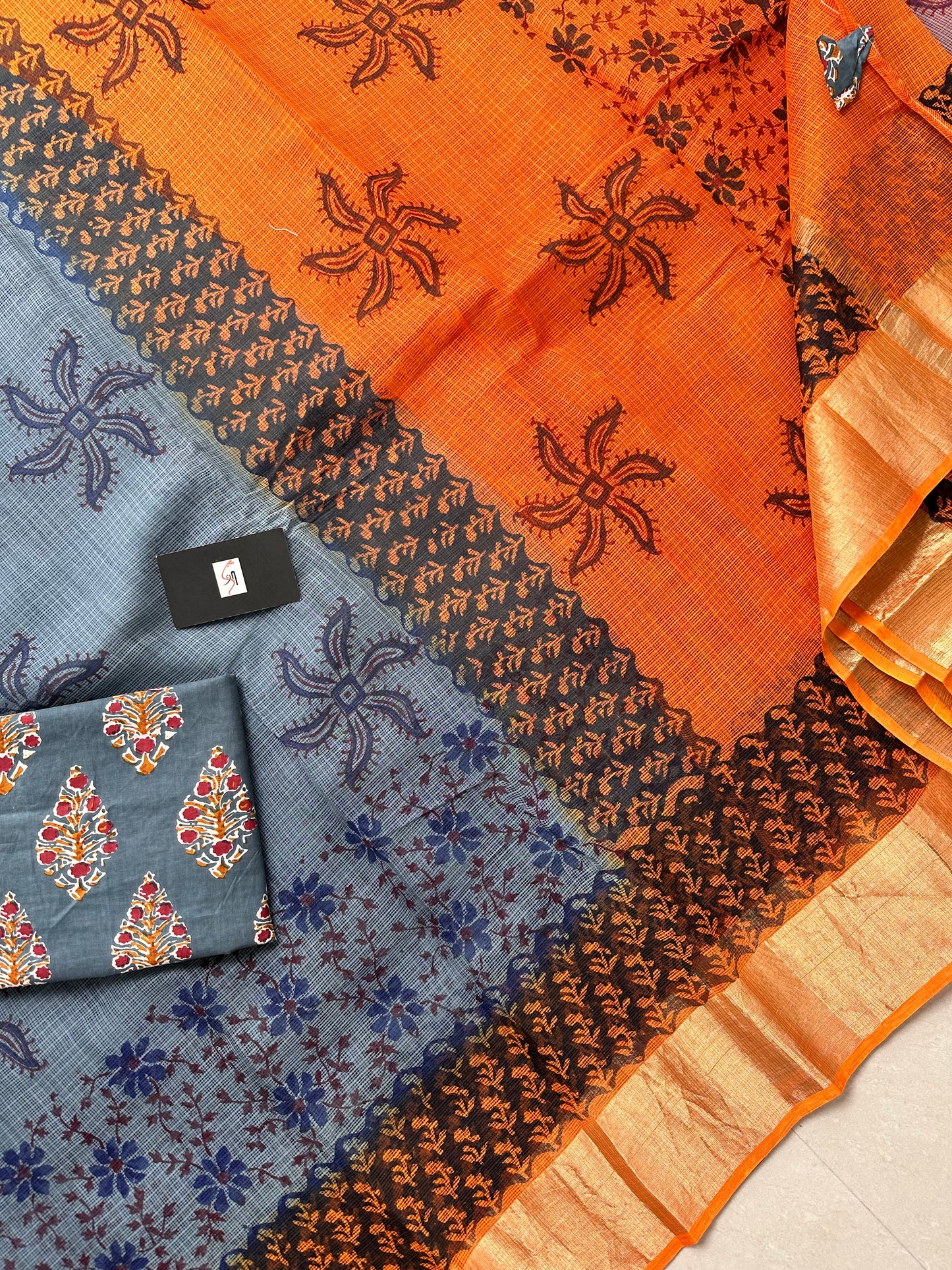 Pure HandBlock Printed Kota Cotton Doria Saree