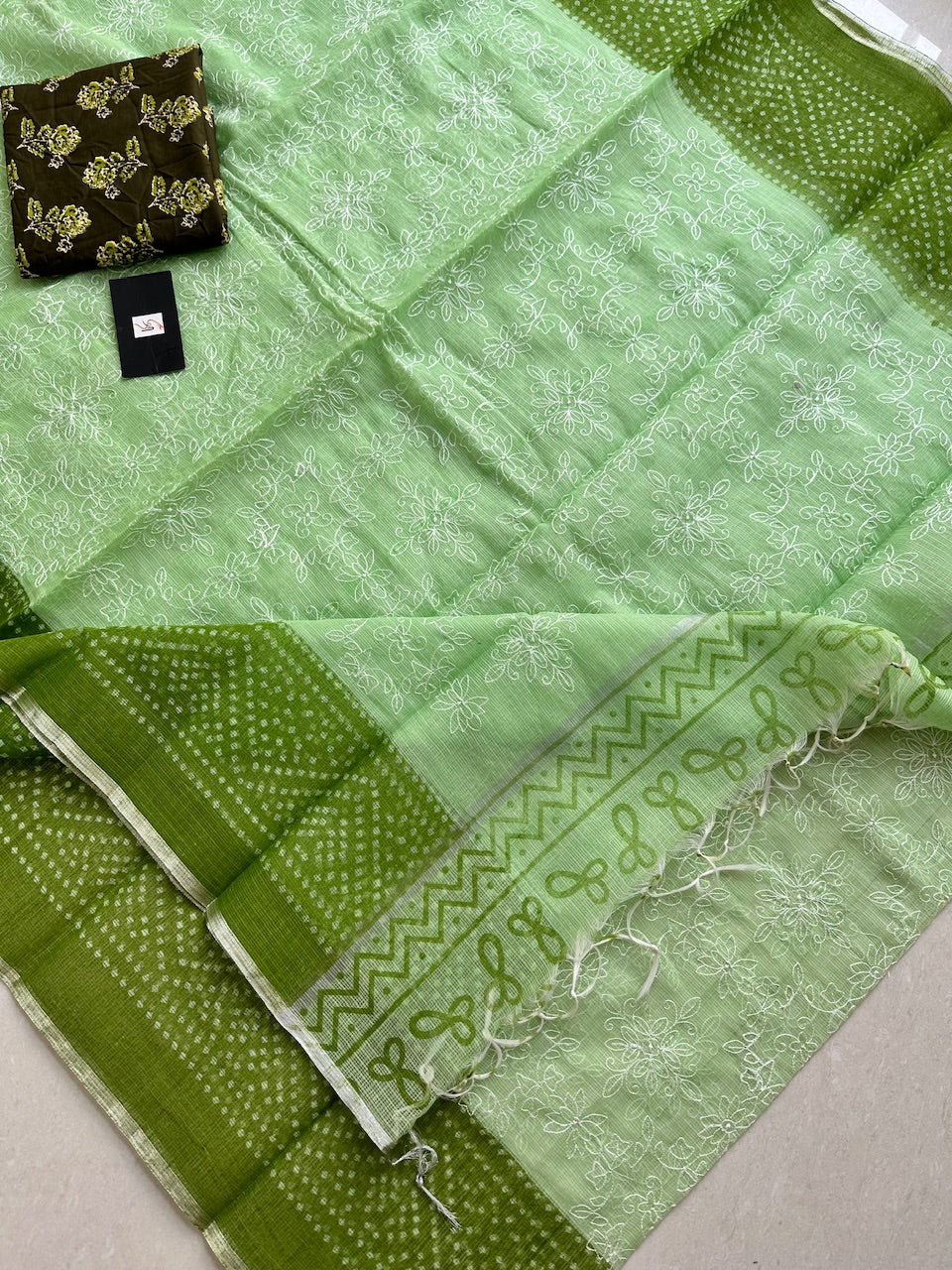 Embroidered HandBlock Printed Kota Cotton Doria Saree