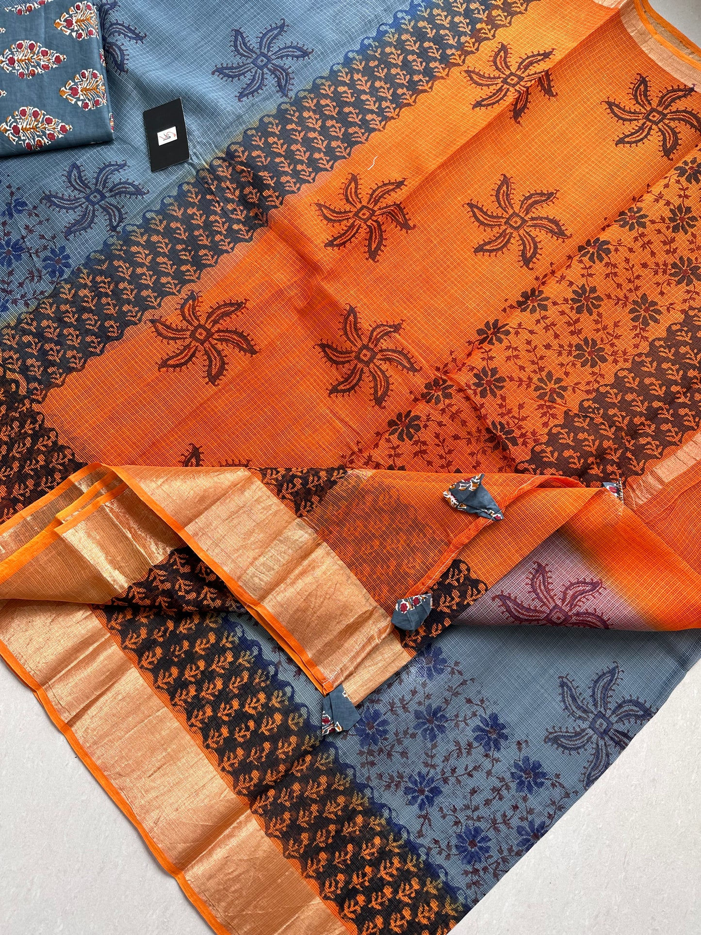 Pure HandBlock Printed Kota Cotton Doria Saree